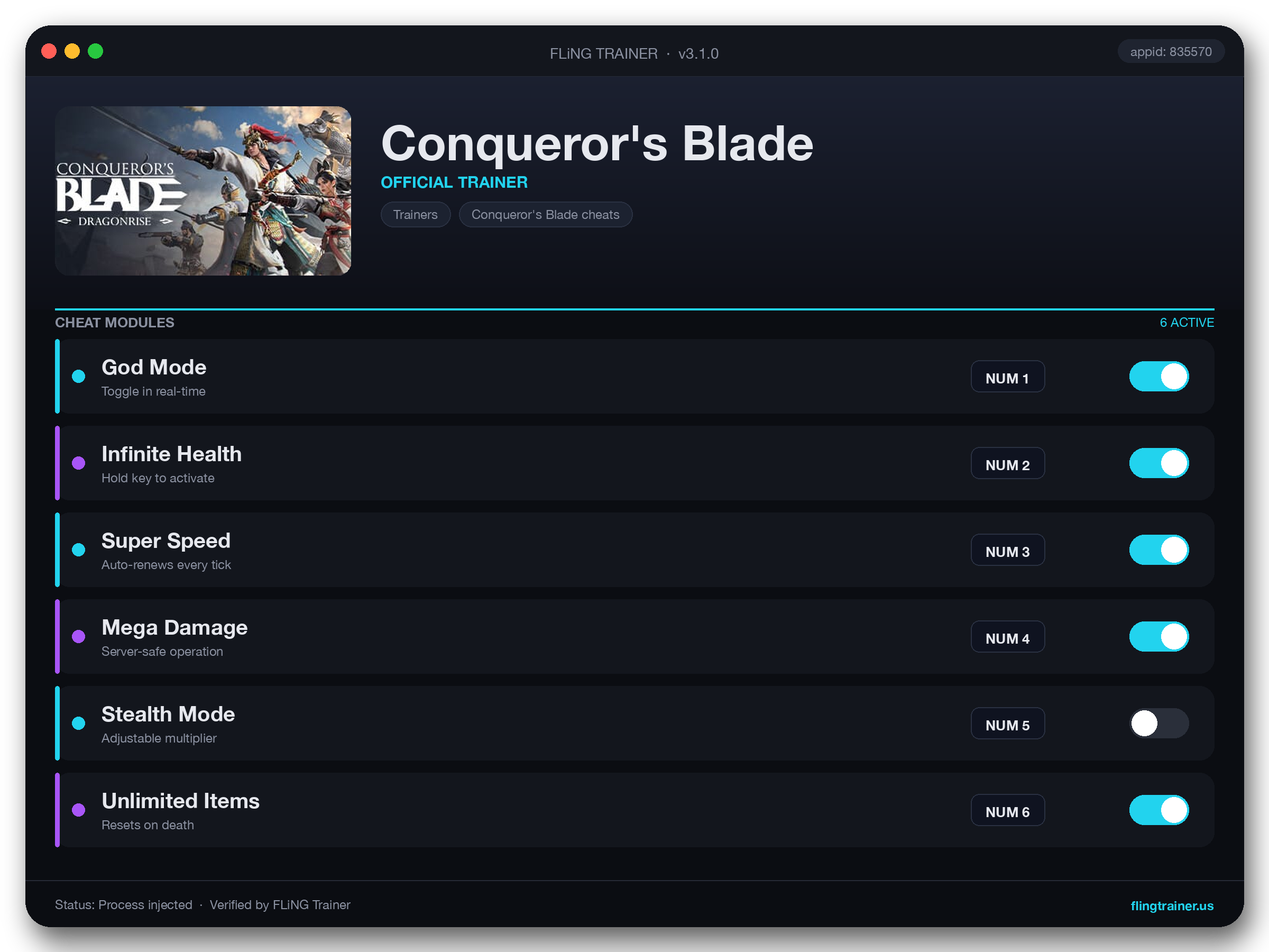 Conqueror's Blade Trainer interface