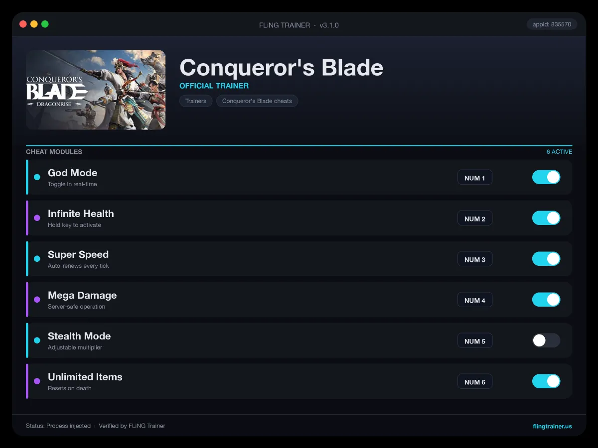 Conqueror's Blade Trainer interface