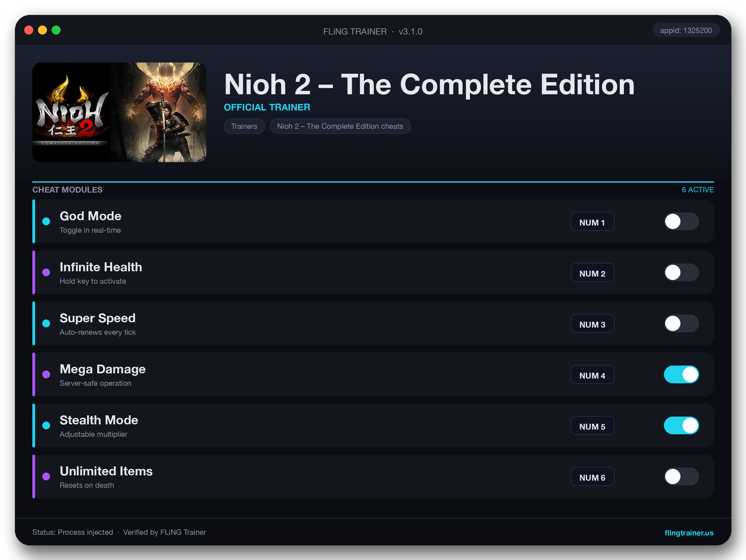 Nioh 2 – The Complete Edition Trainer interface