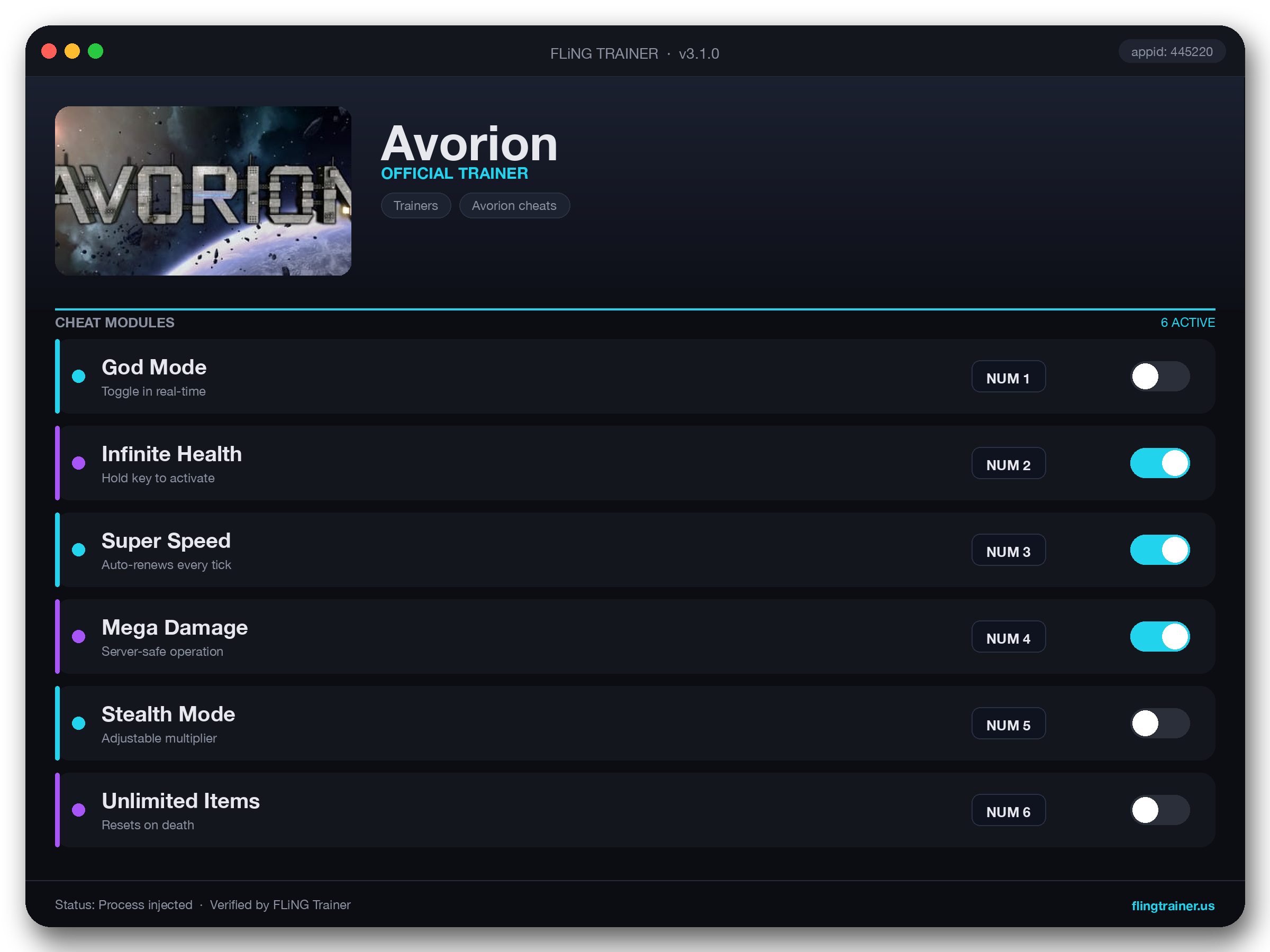 Avorion Trainer interface