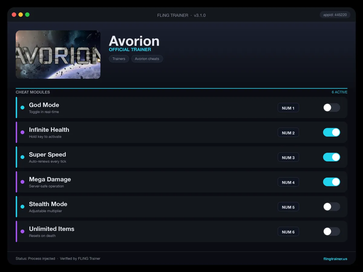 Avorion Trainer interface