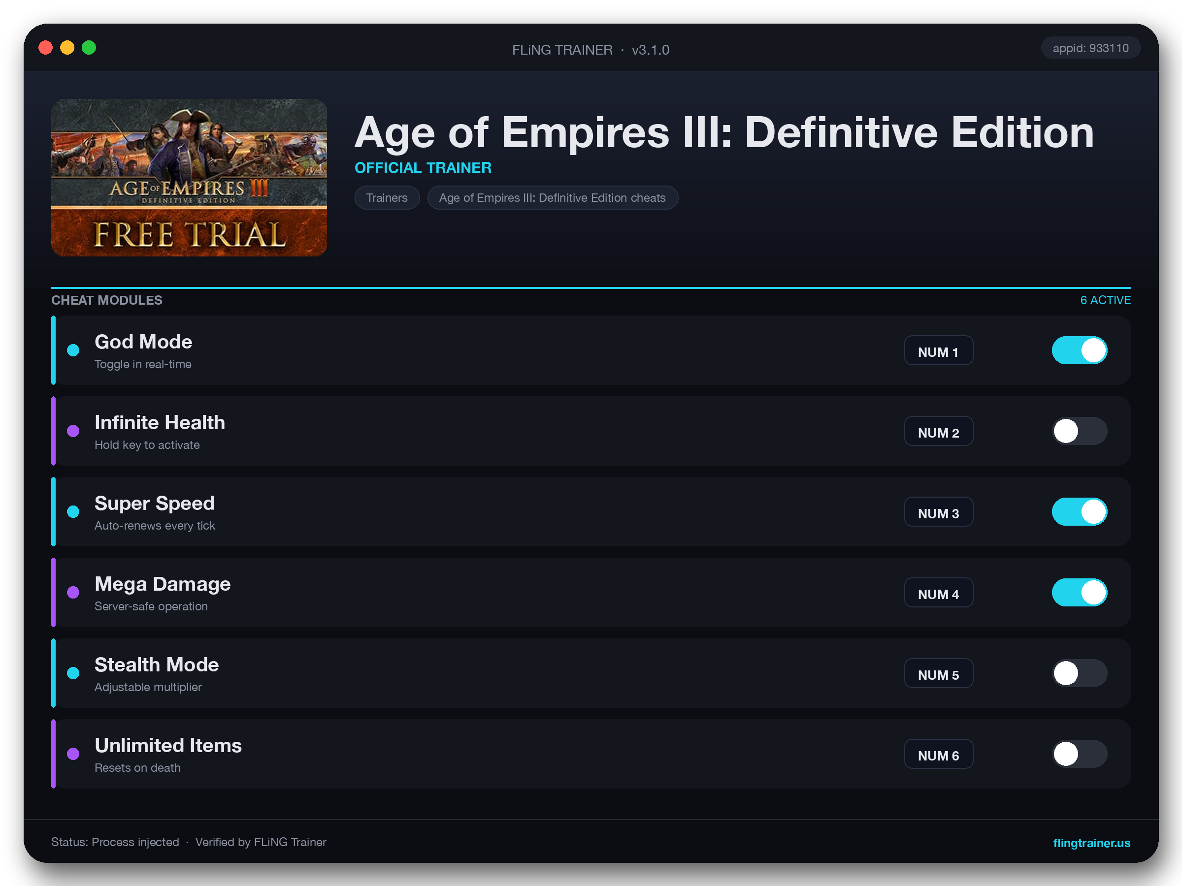 Age of Empires III: Definitive Edition Trainer interface