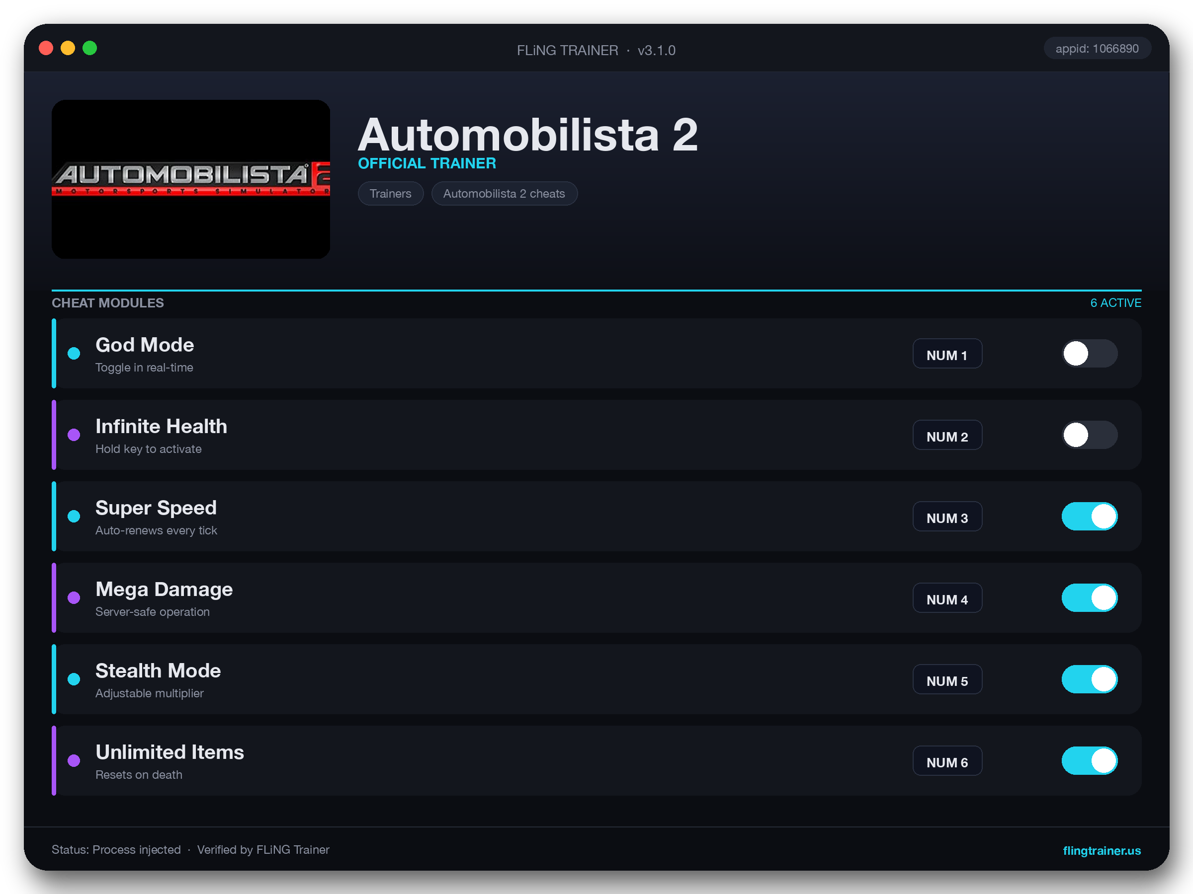 Automobilista 2 Trainer interface