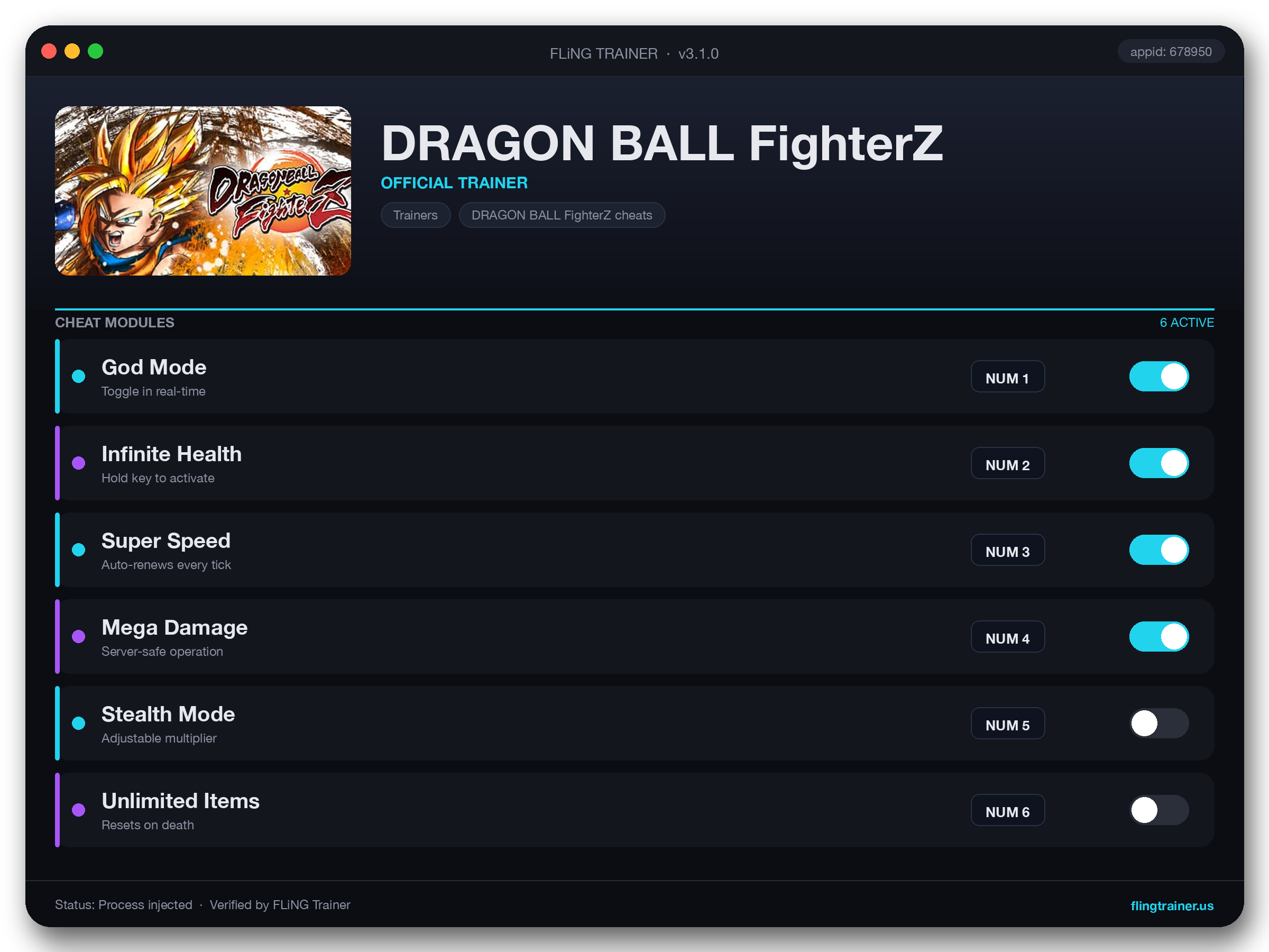 DRAGON BALL FighterZ Trainer interface