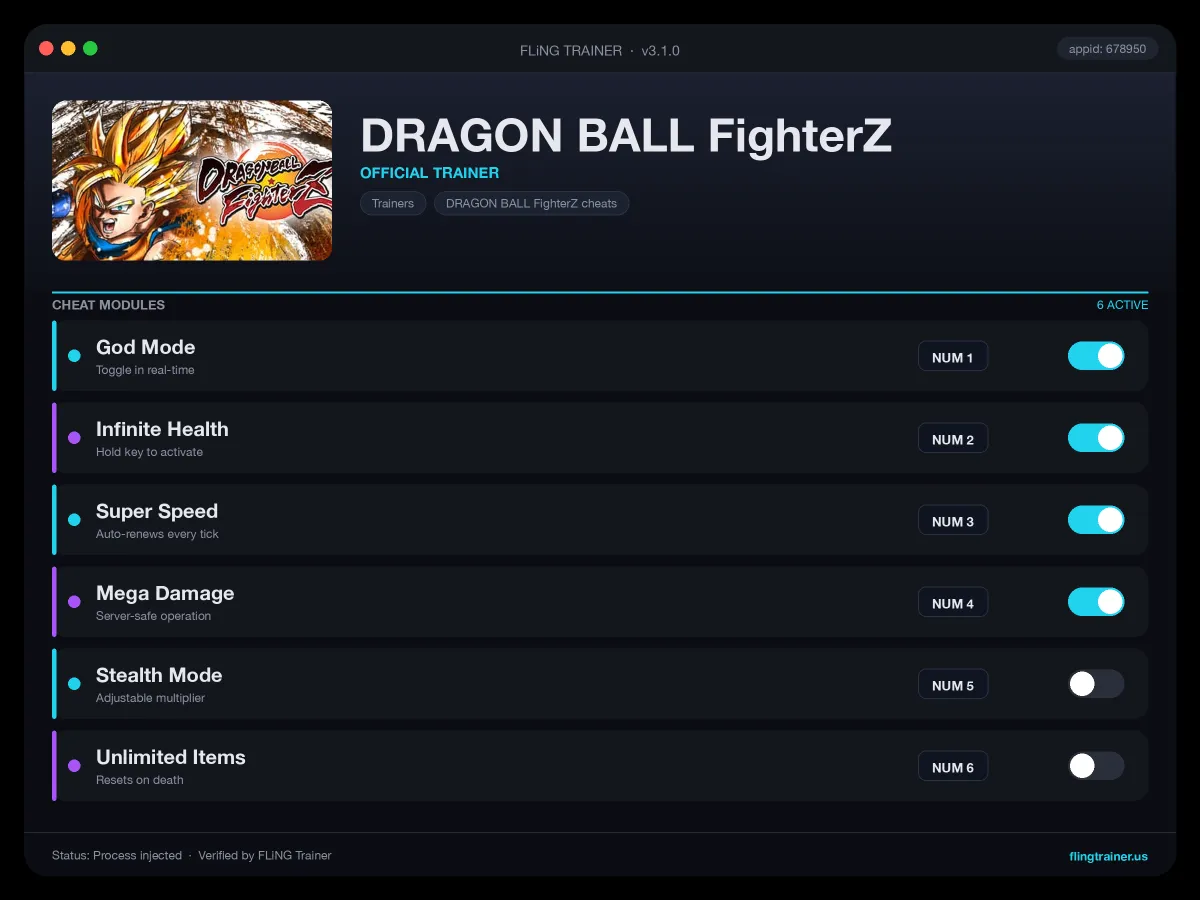 DRAGON BALL FighterZ Trainer interface