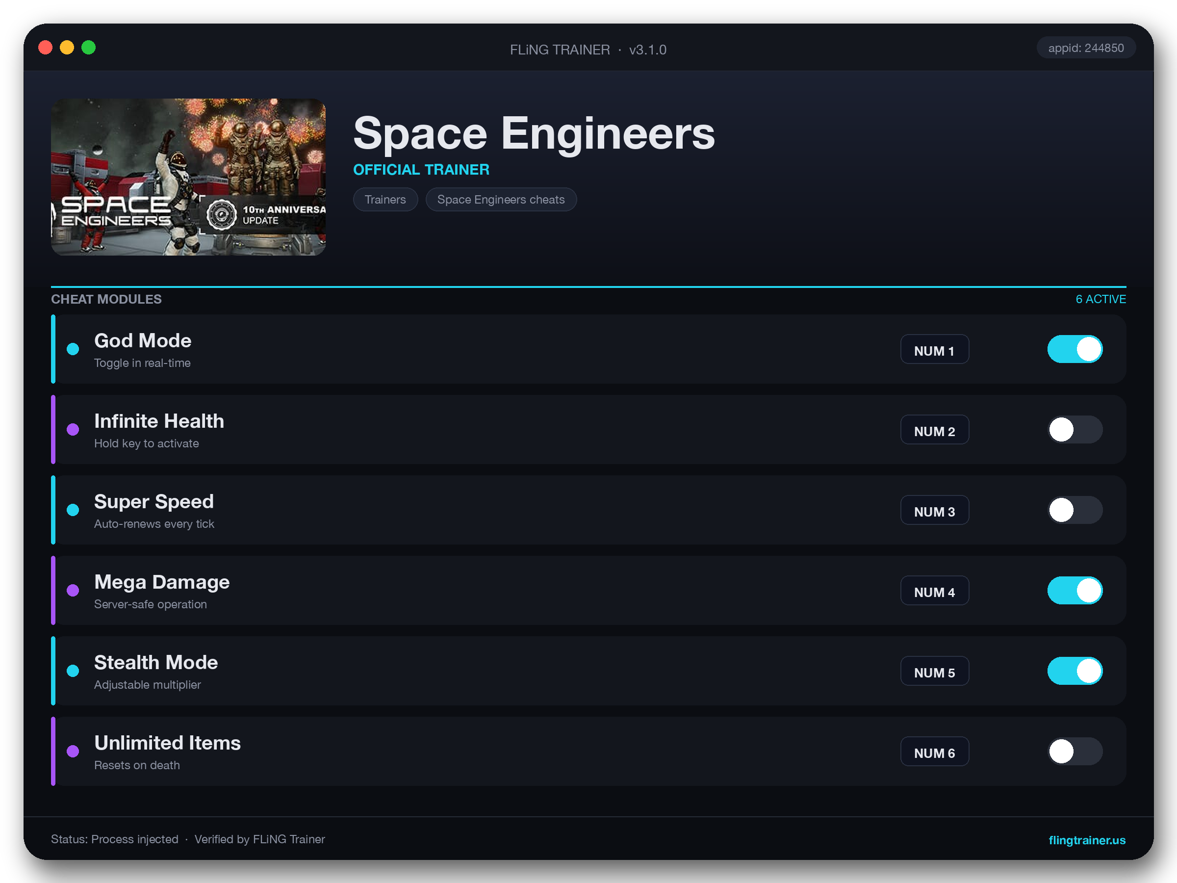 Space Engineers Trainer interface