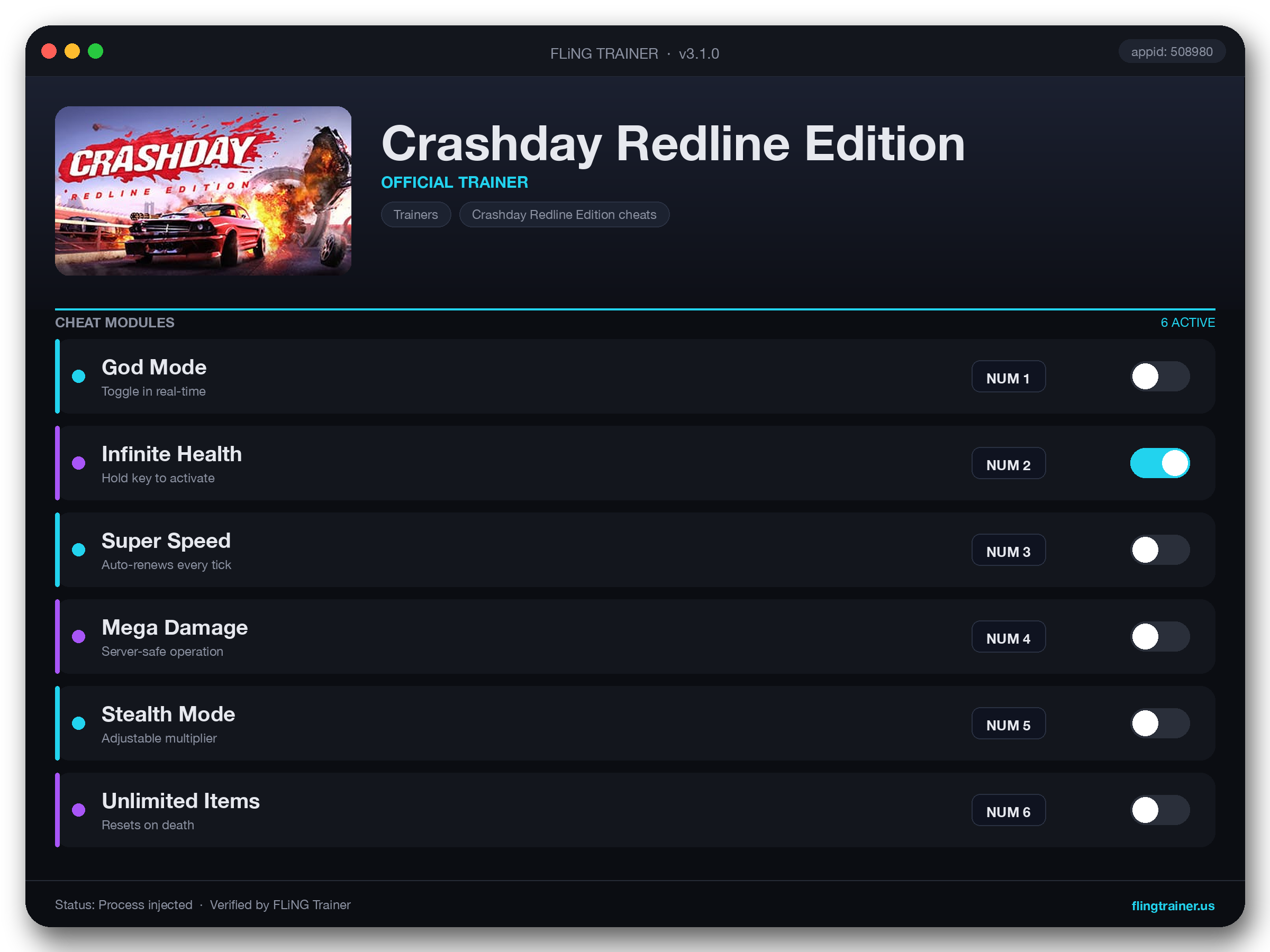 Crashday Redline Edition Trainer interface