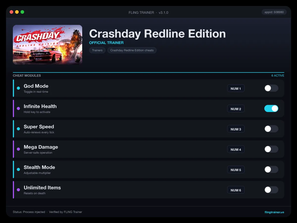Crashday Redline Edition Trainer interface