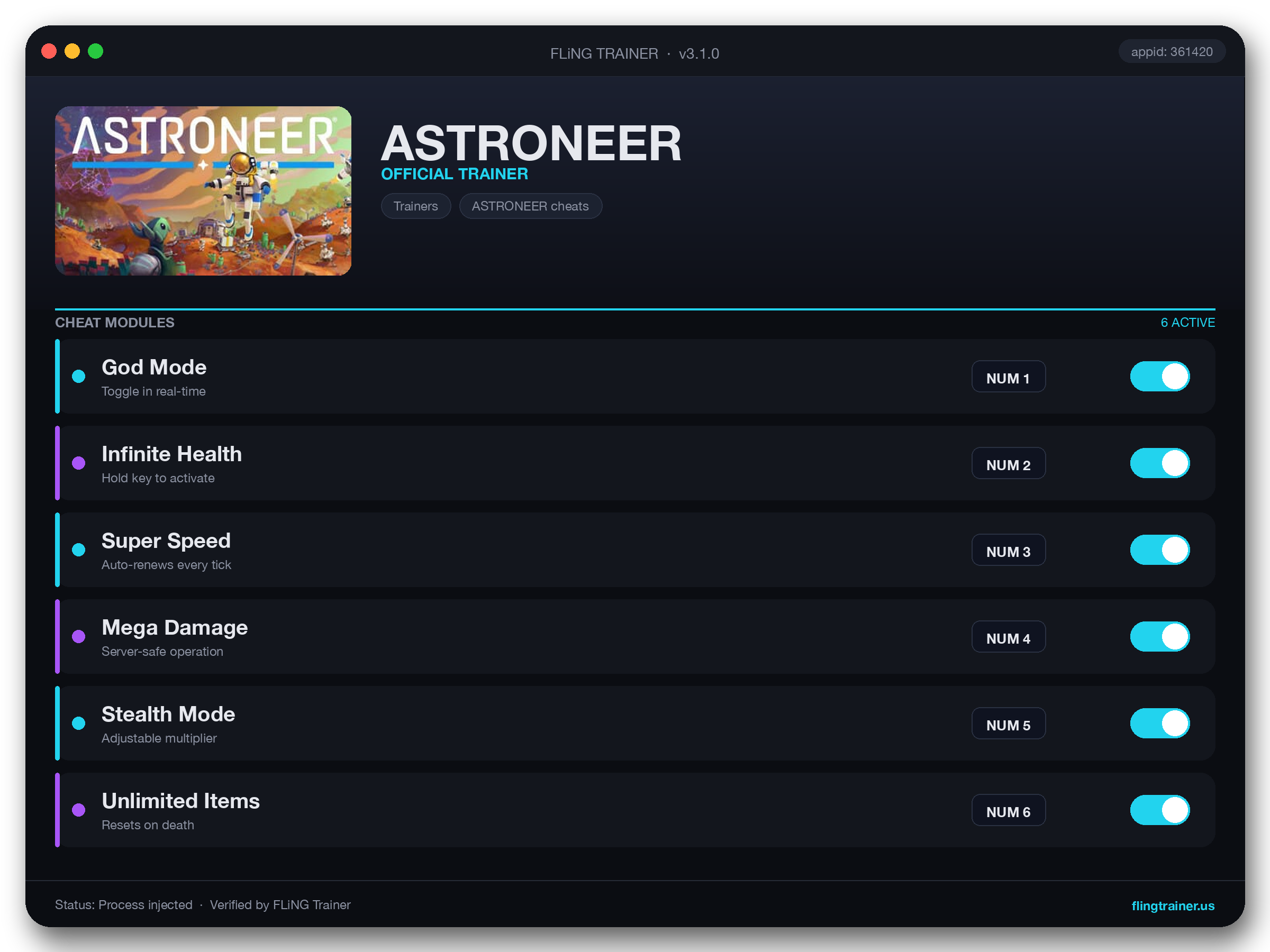 ASTRONEER Trainer interface