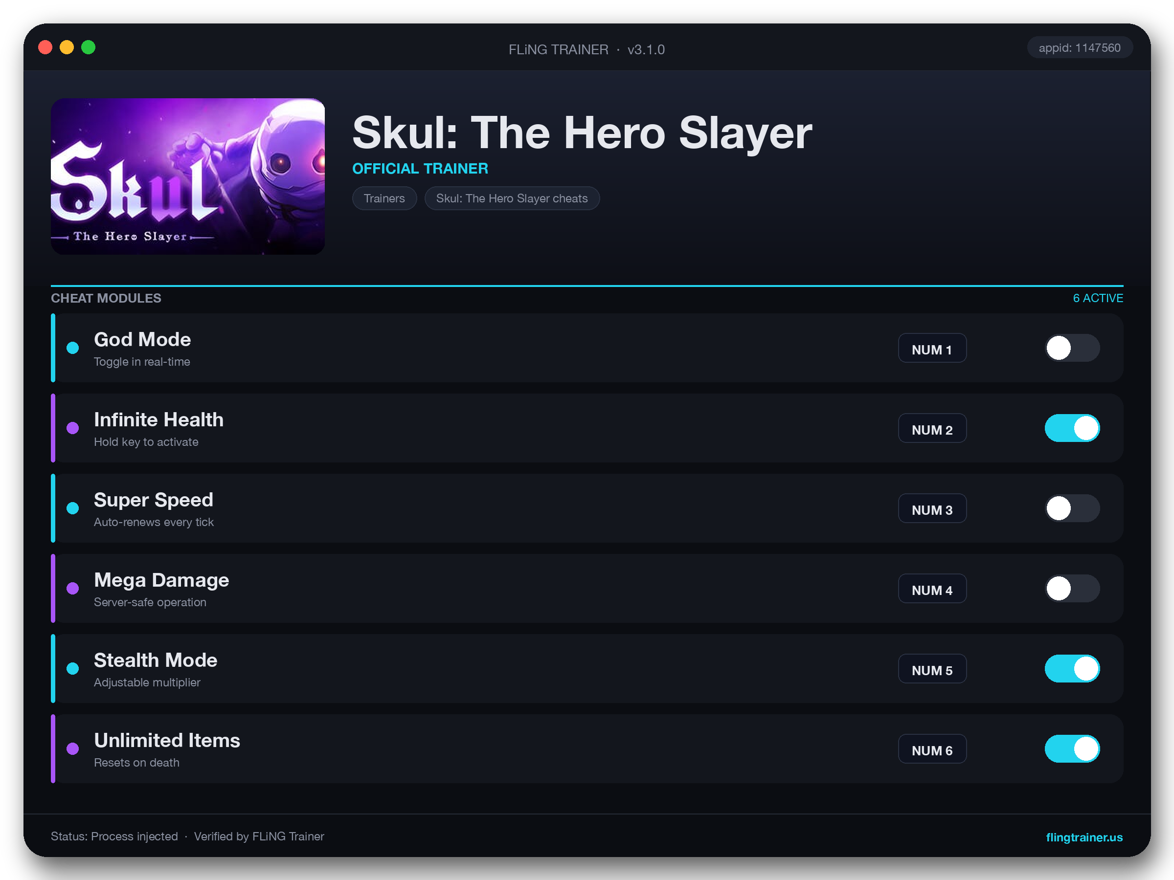 Skul: The Hero Slayer Trainer interface