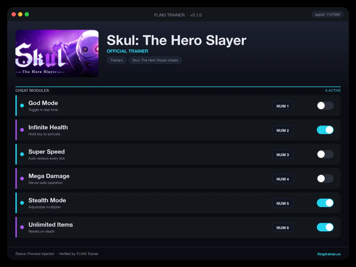 Skul: The Hero Slayer Trainer interface