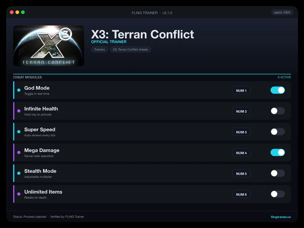 X3: Terran Conflict Trainer interface