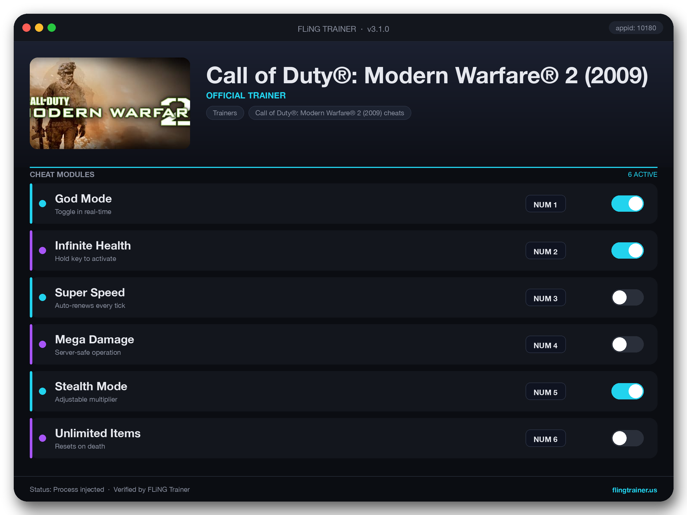 Call of Duty®: Modern Warfare® 2 (2009) Trainer interface