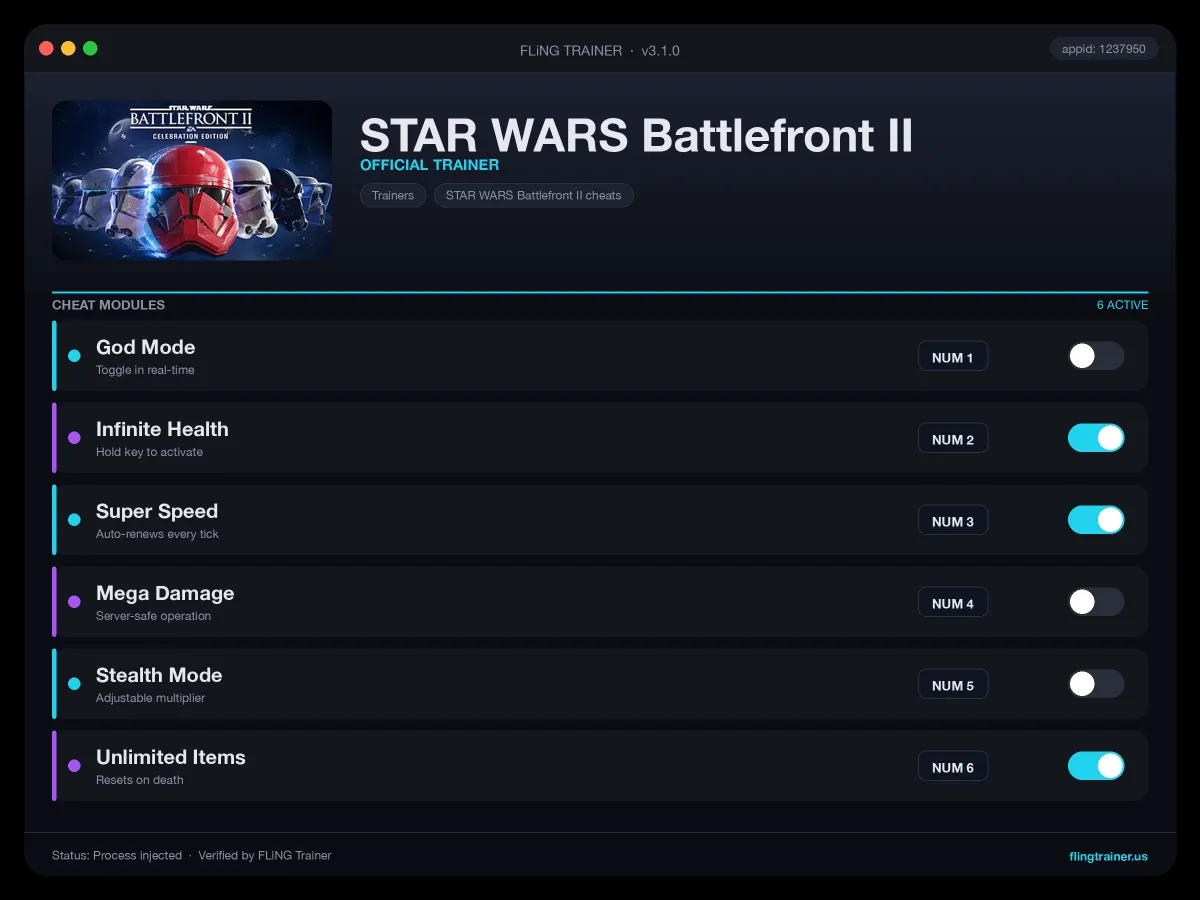 STAR WARS Battlefront II Trainer interface