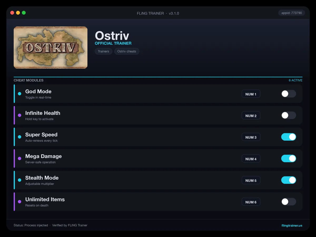 Ostriv Trainer interface