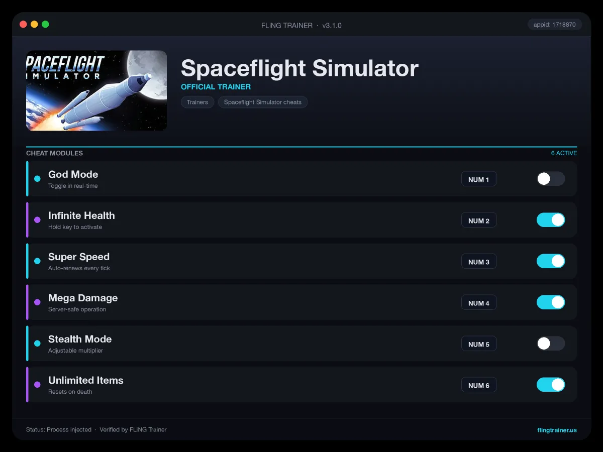 Spaceflight Simulator Trainer interface
