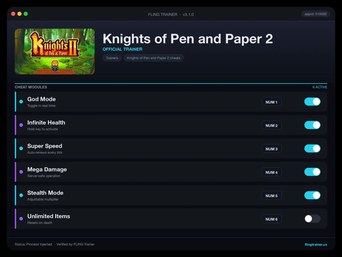 Knights of Pen and Paper 2 Trainer interface