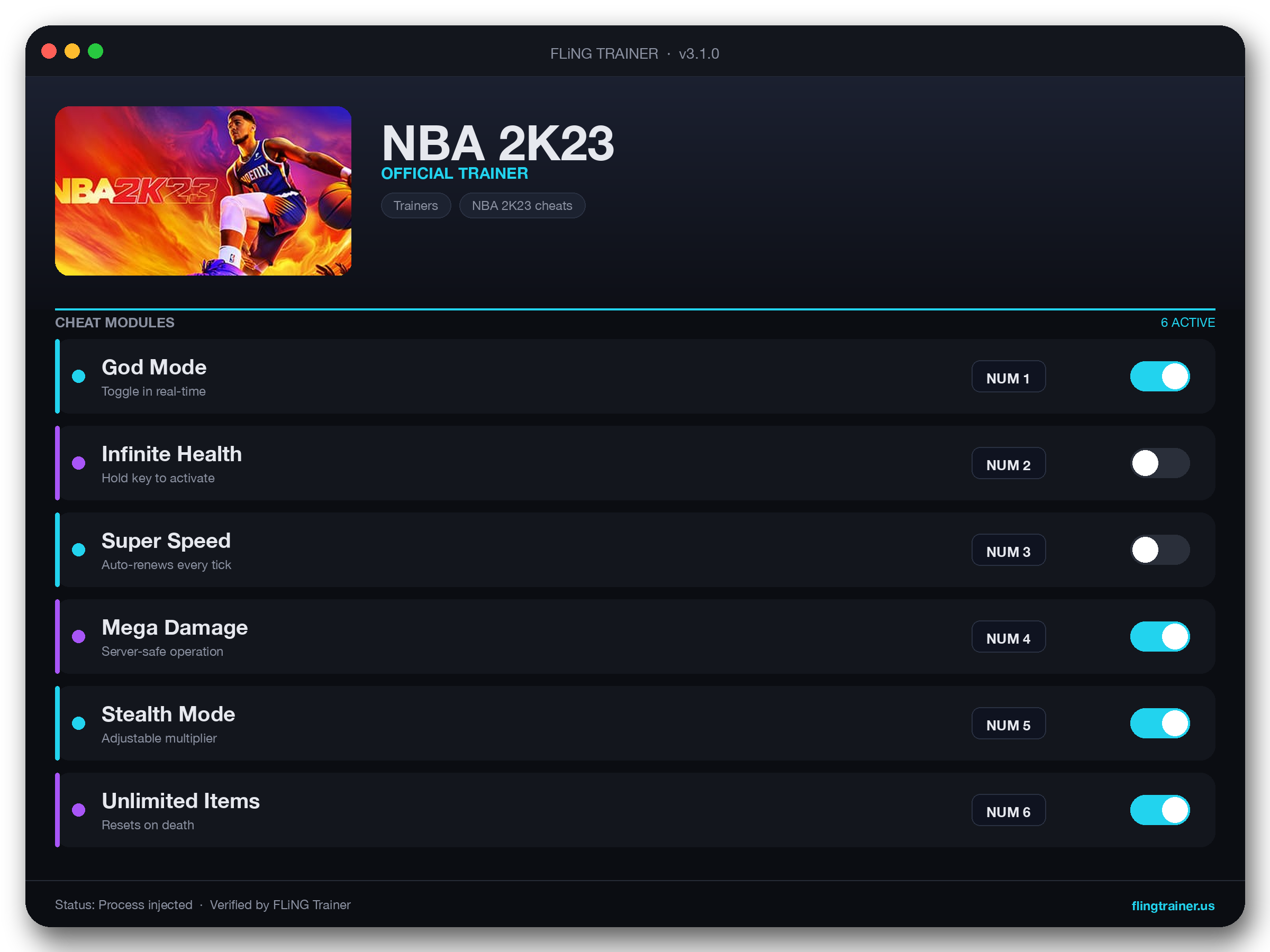 NBA 2K23 Trainer interface