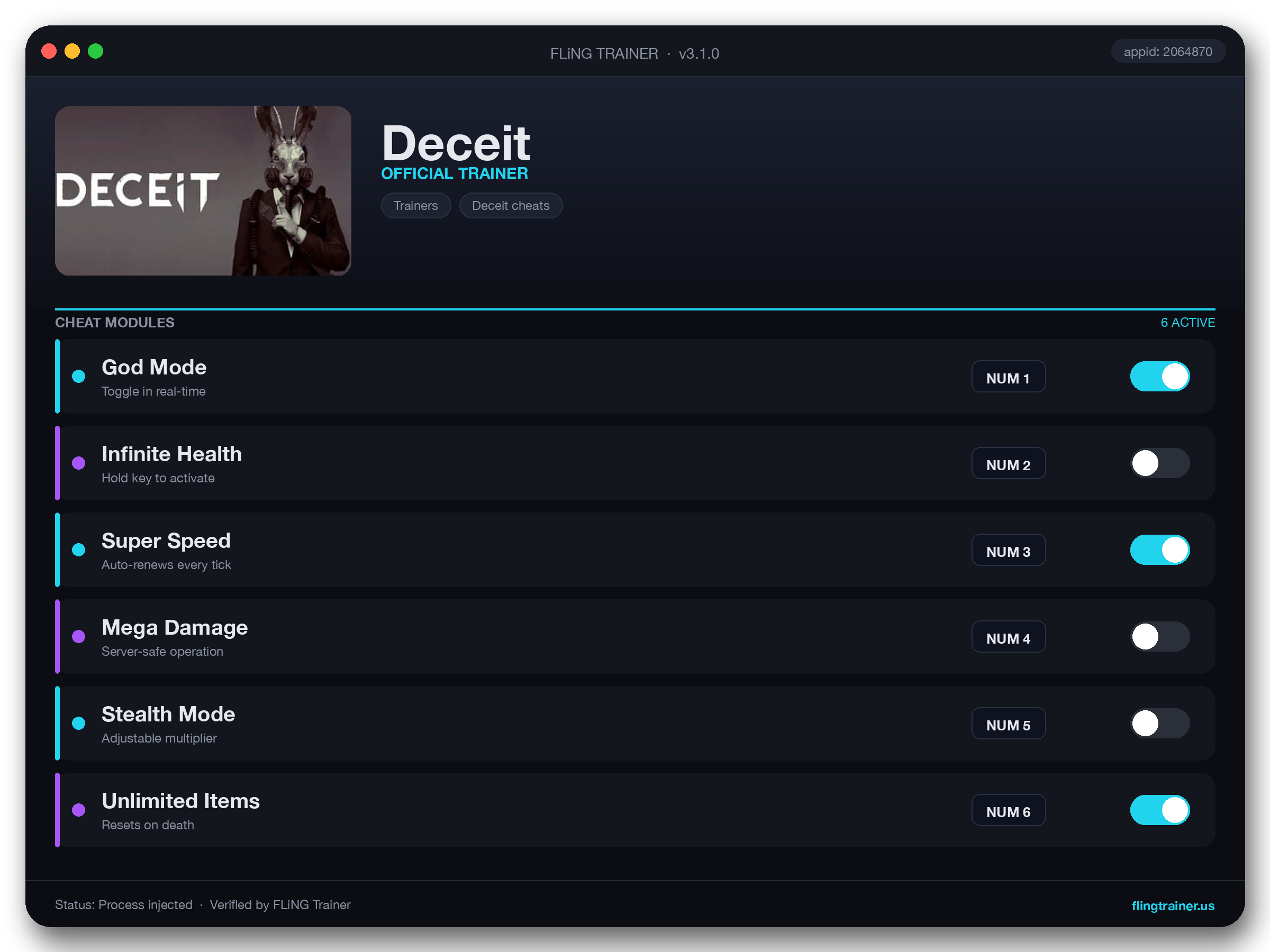 Deceit Trainer interface