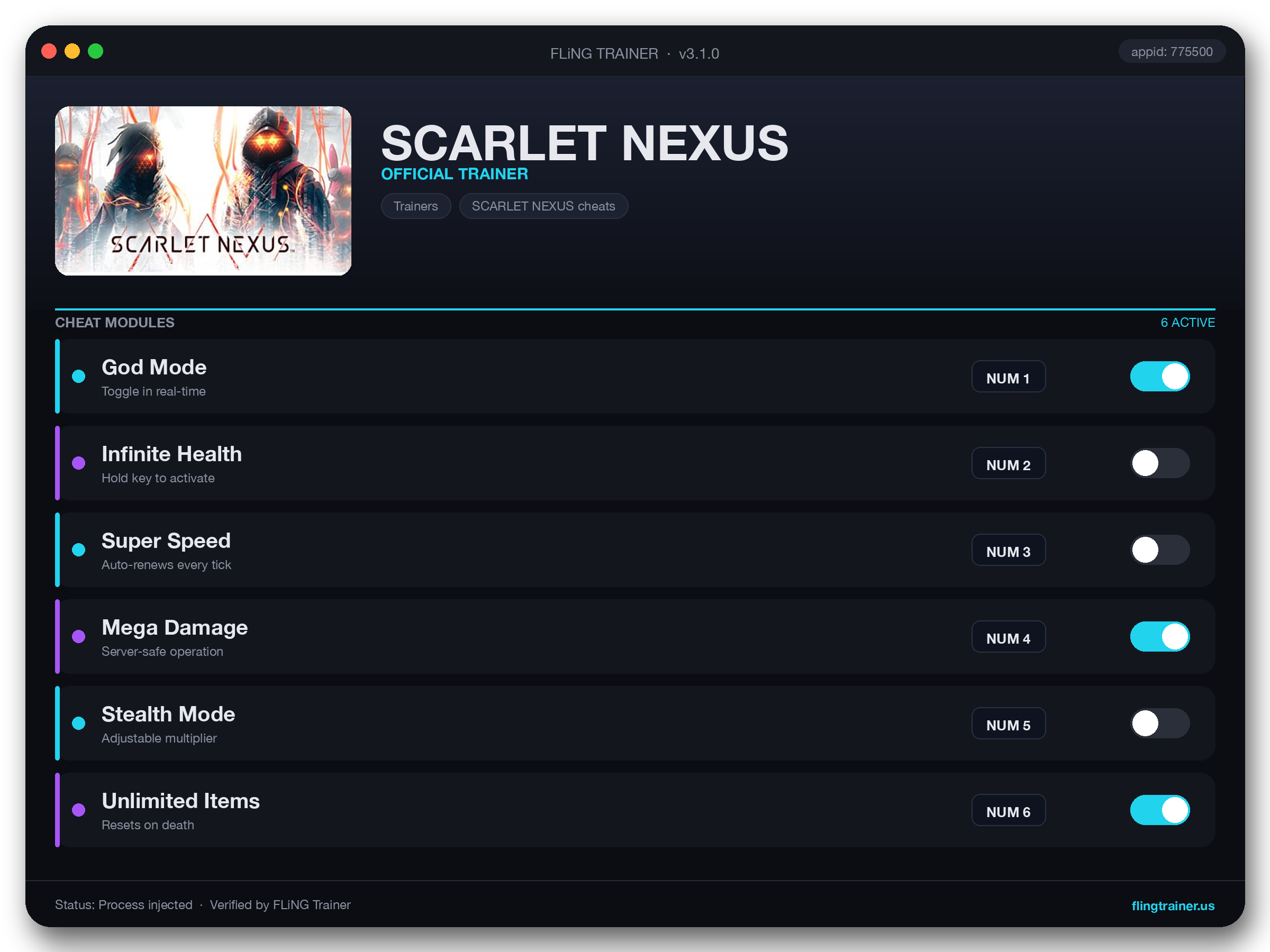 SCARLET NEXUS Trainer interface