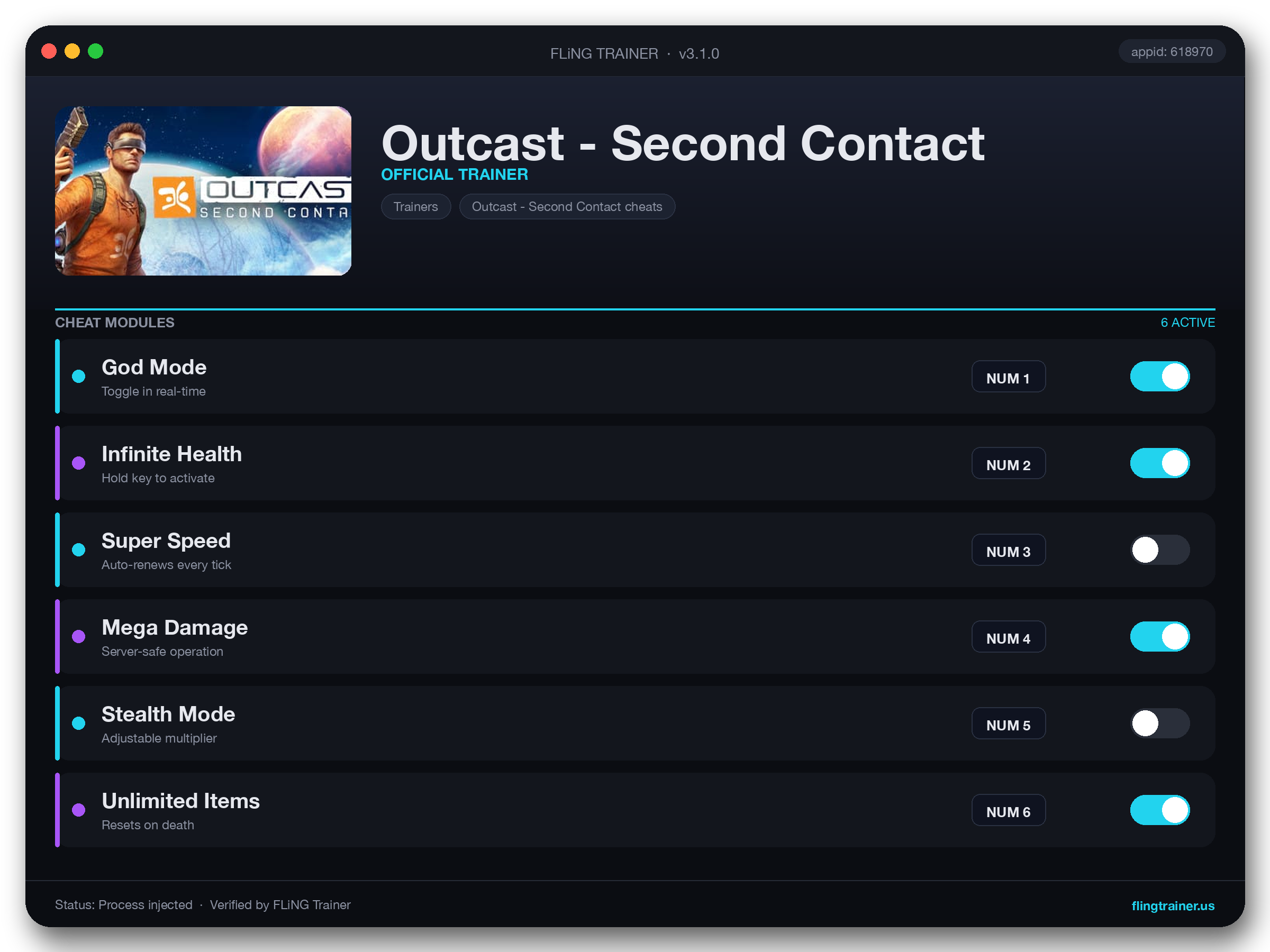 Outcast - Second Contact Trainer interface