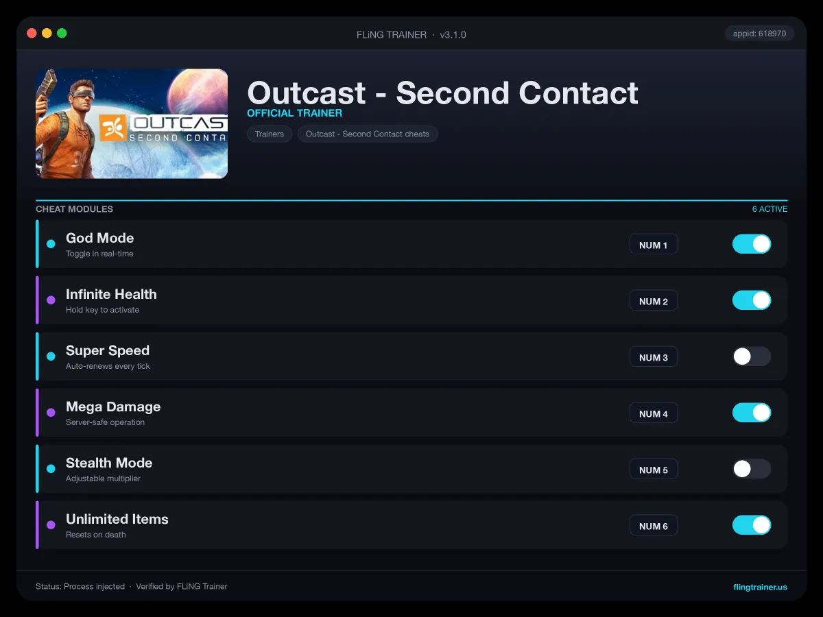 Outcast - Second Contact Trainer interface