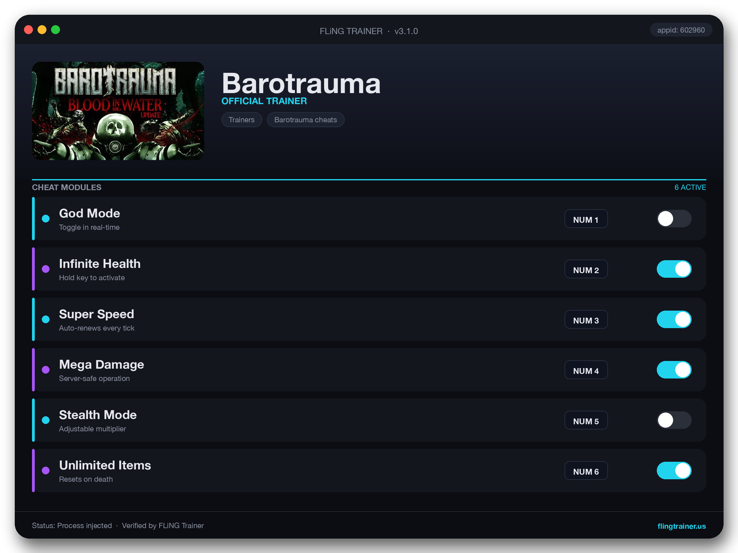 Barotrauma Trainer interface