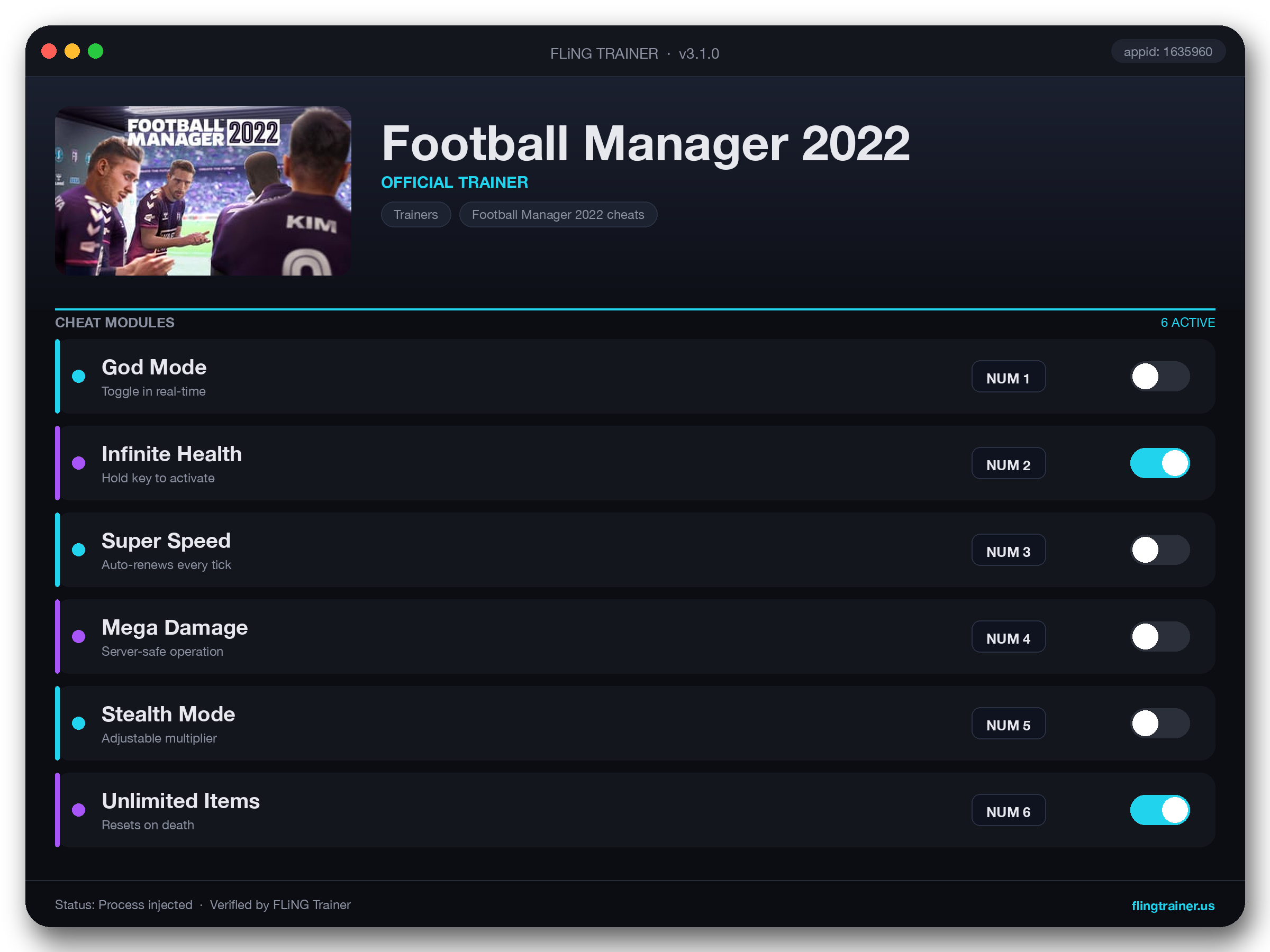 Football Manager 2022 Trainer interface