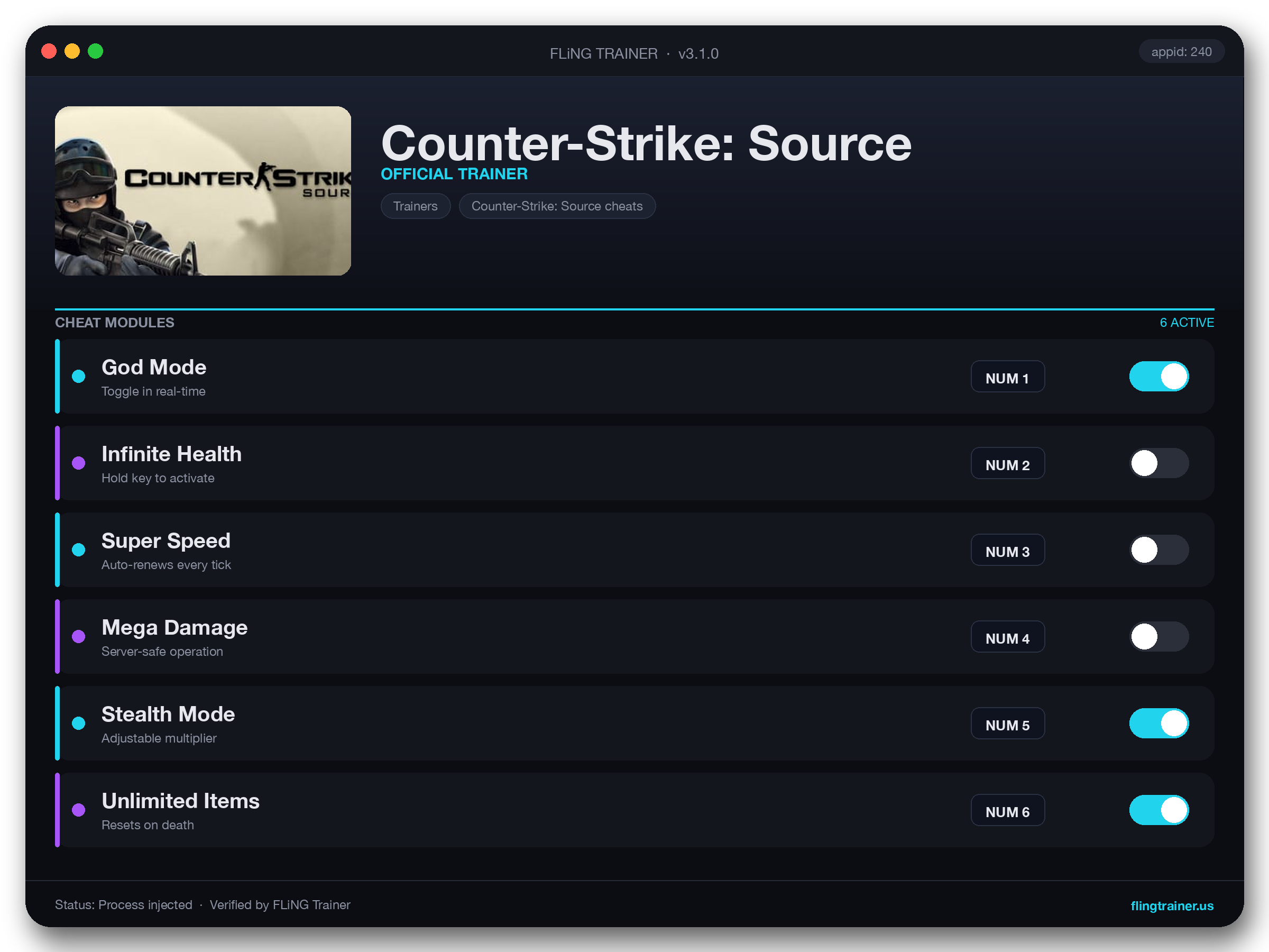 Counter-Strike: Source Trainer interface