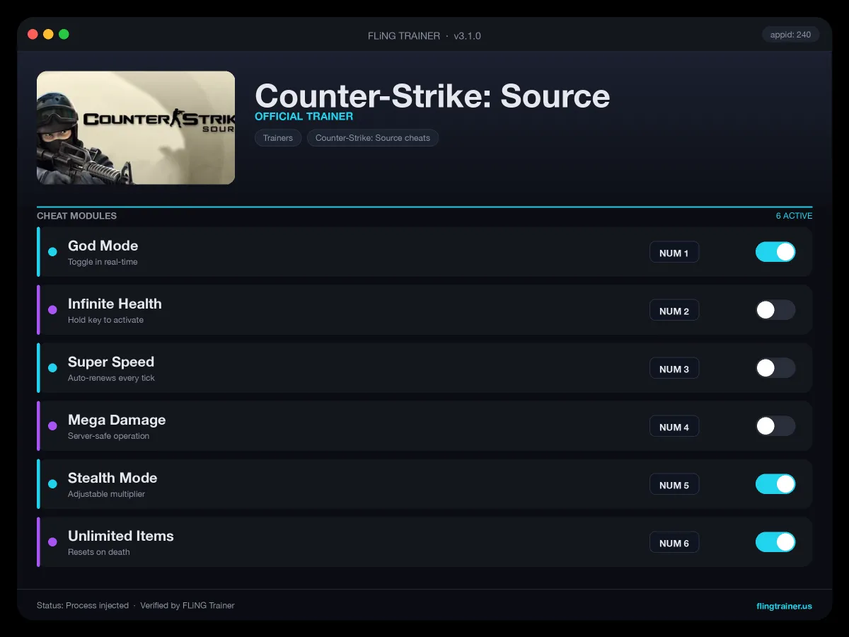 Counter-Strike: Source Trainer interface