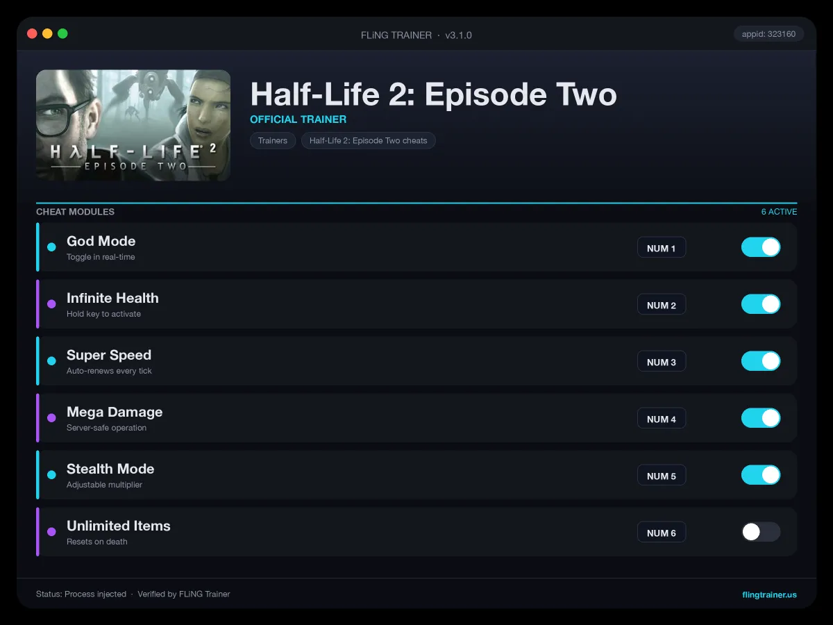 Half-Life 2: Episode Two Trainer interface