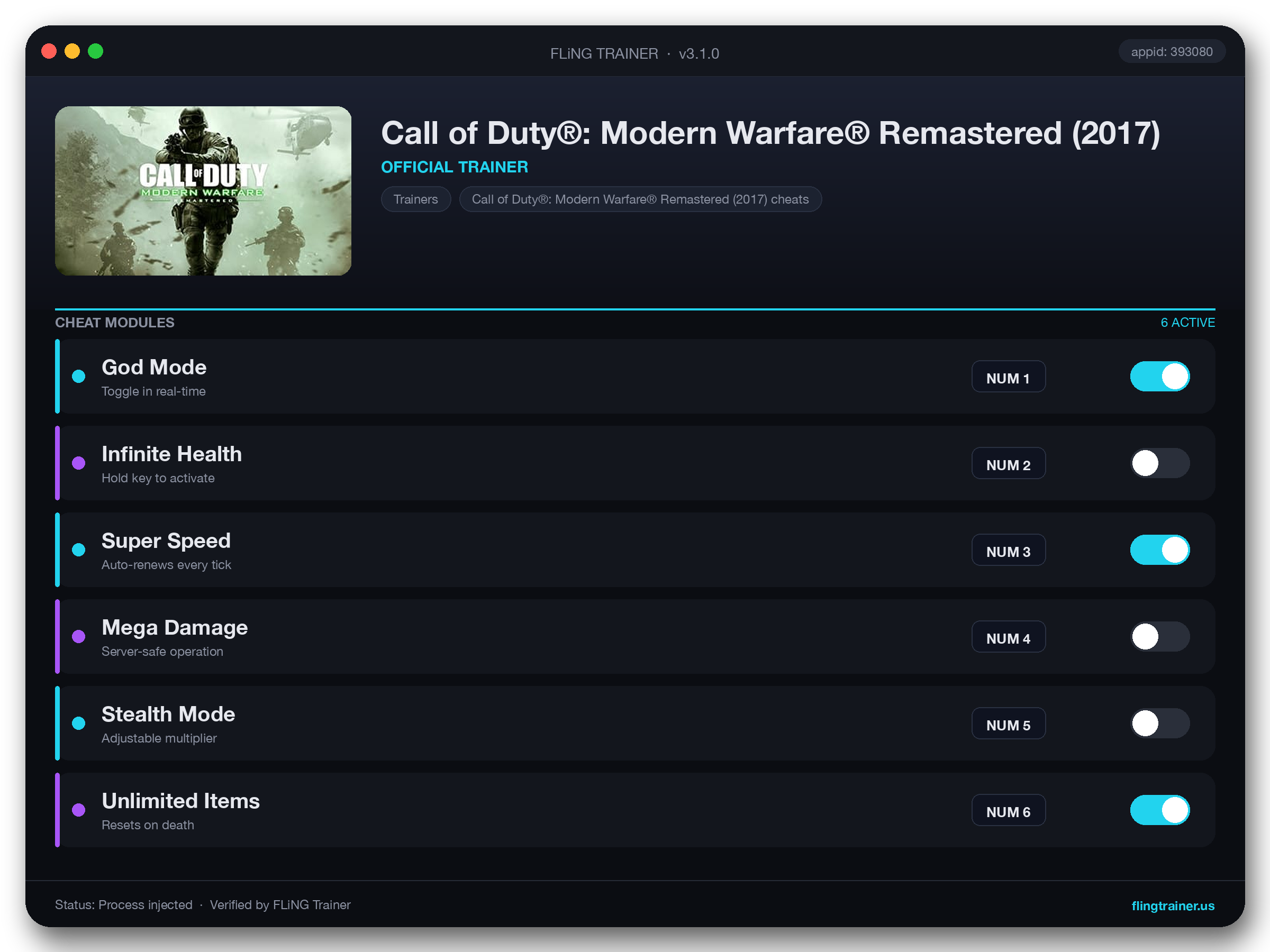 Call of Duty®: Modern Warfare® Remastered (2017) Trainer interface