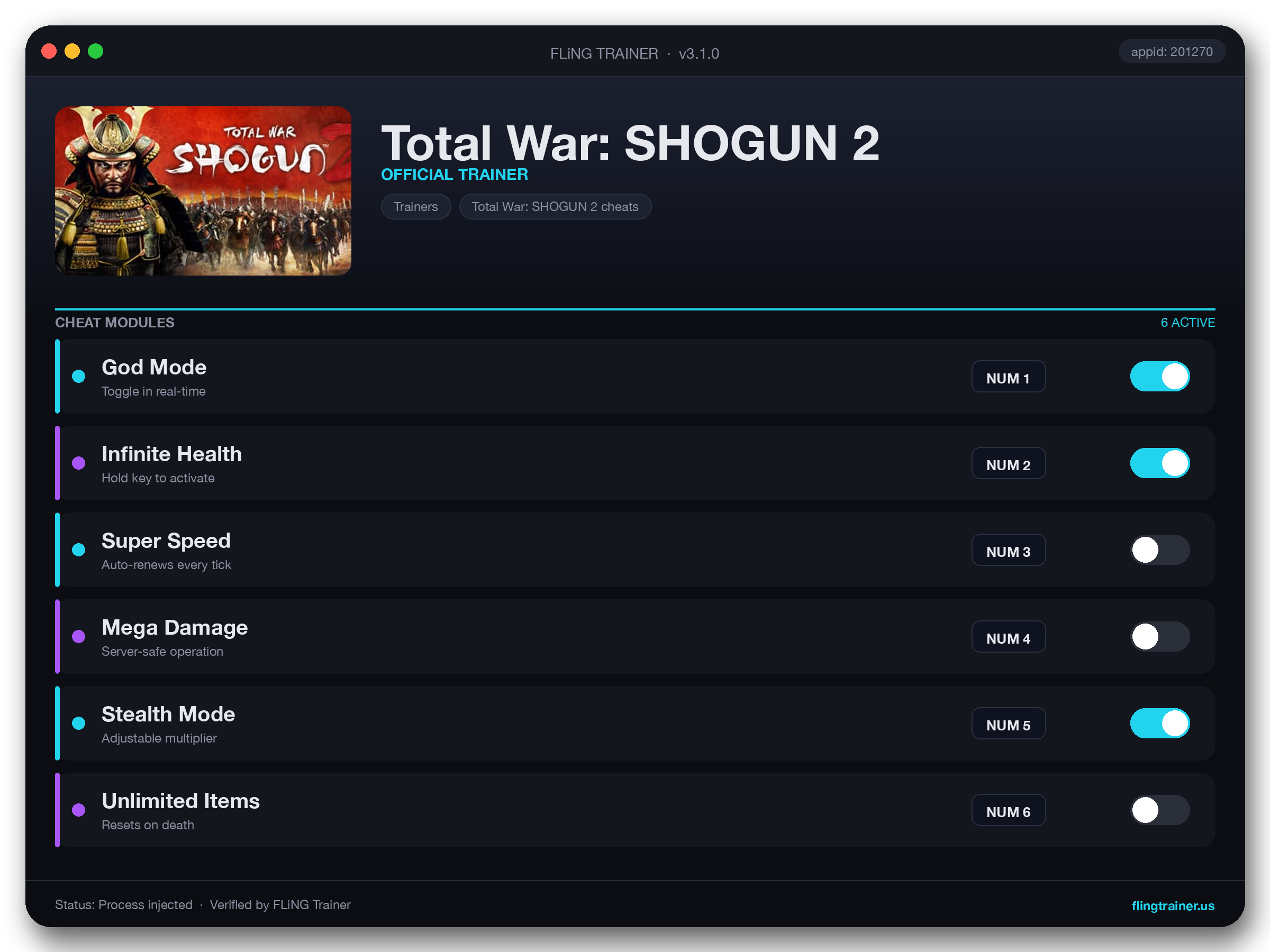 Total War: SHOGUN 2 Trainer interface