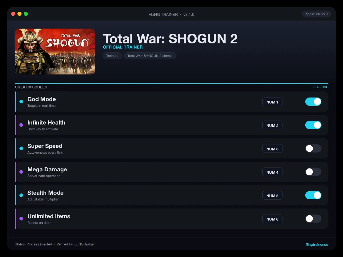 Total War: SHOGUN 2 Trainer interface