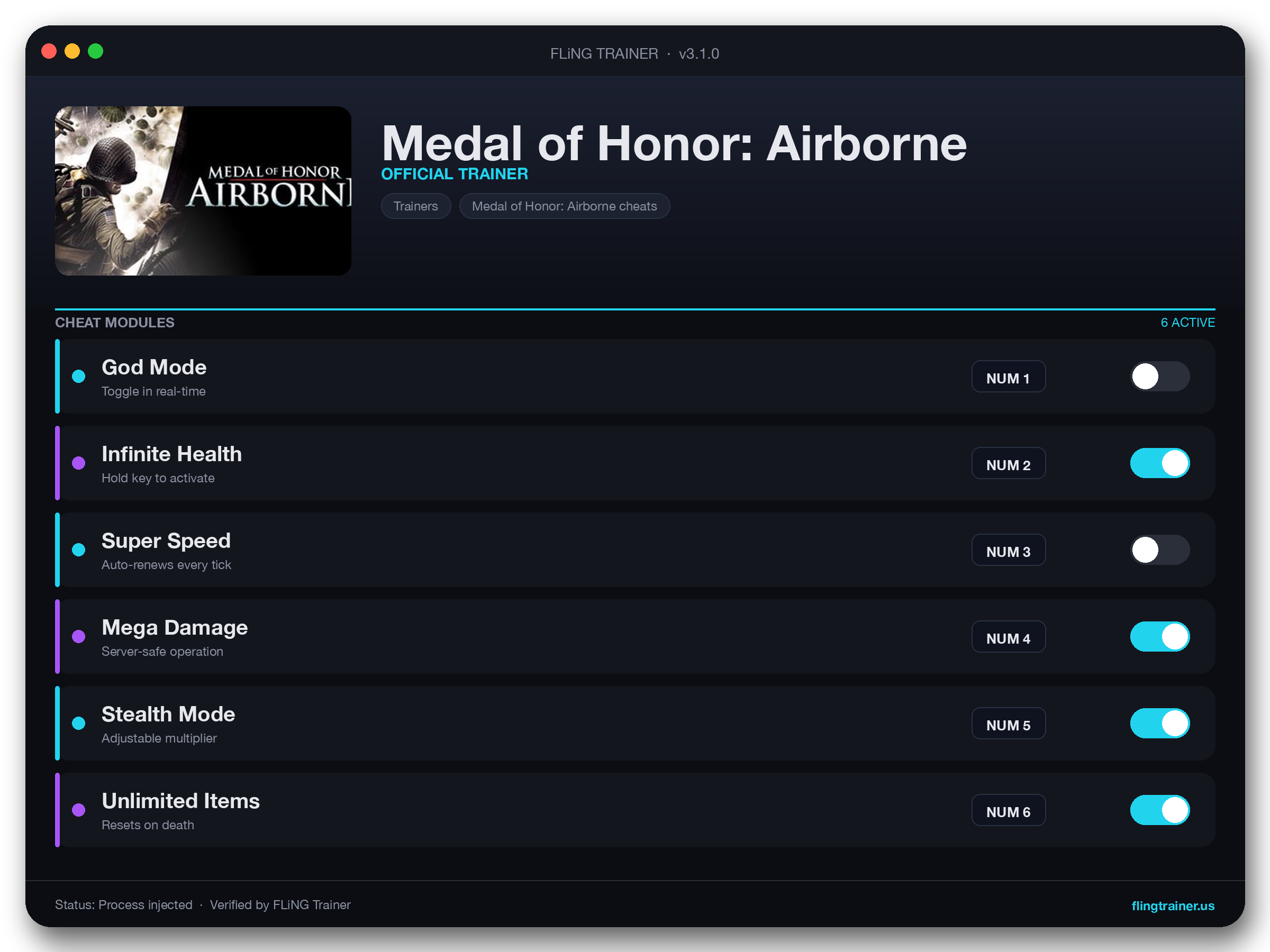 Medal of Honor: Airborne Trainer interface