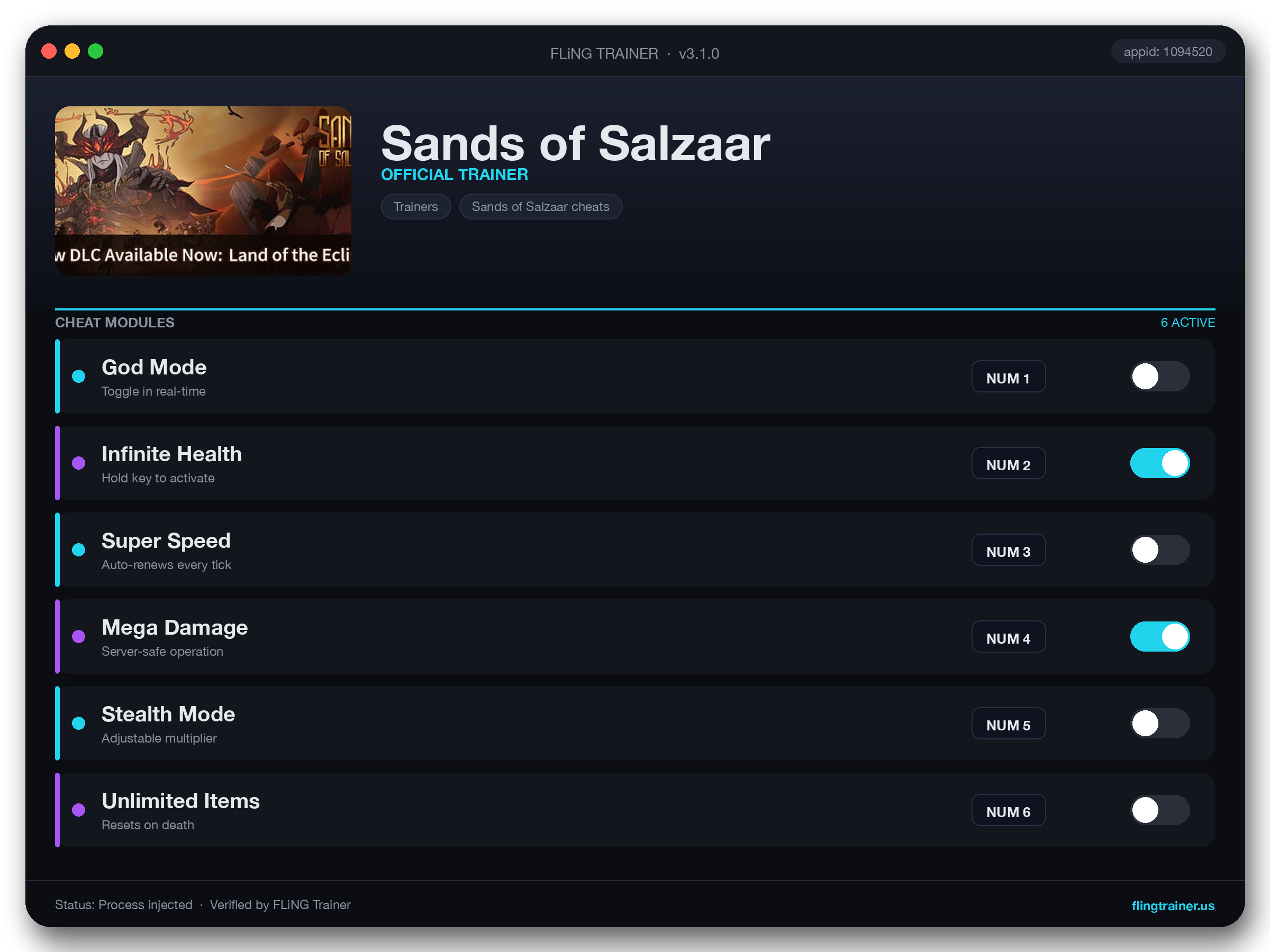 Sands of Salzaar Trainer interface