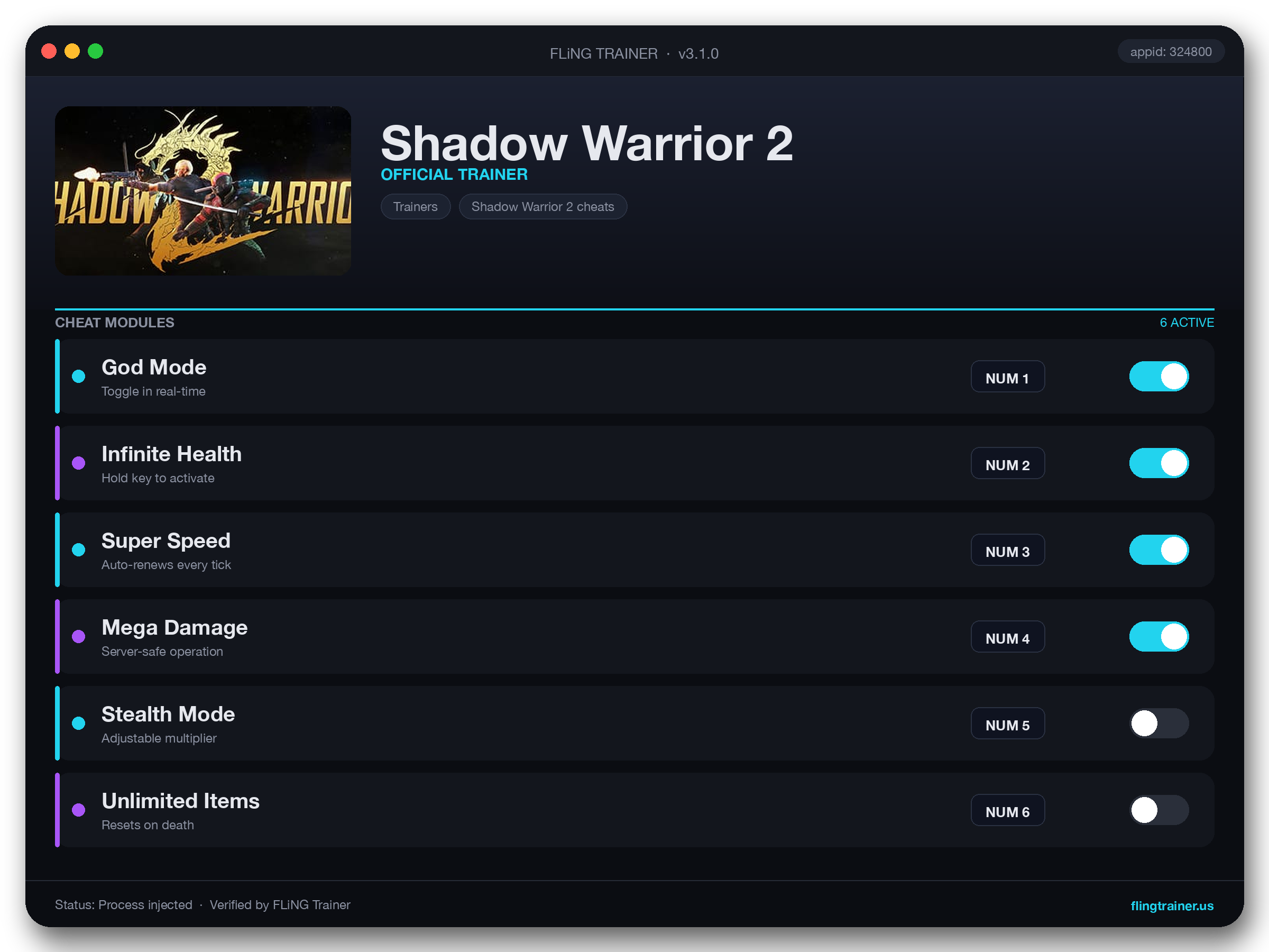 Shadow Warrior 2 Trainer interface