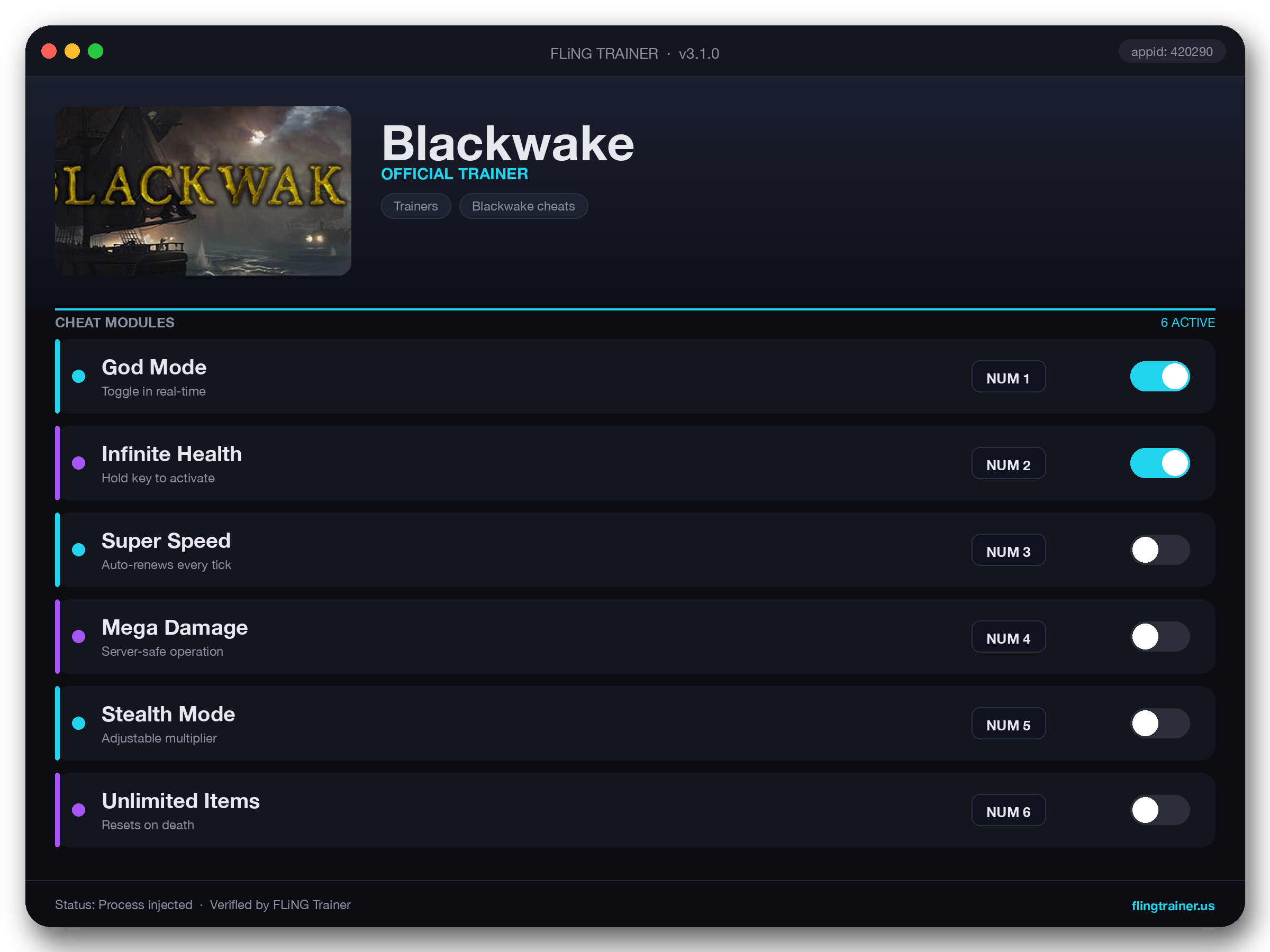 Blackwake Trainer interface