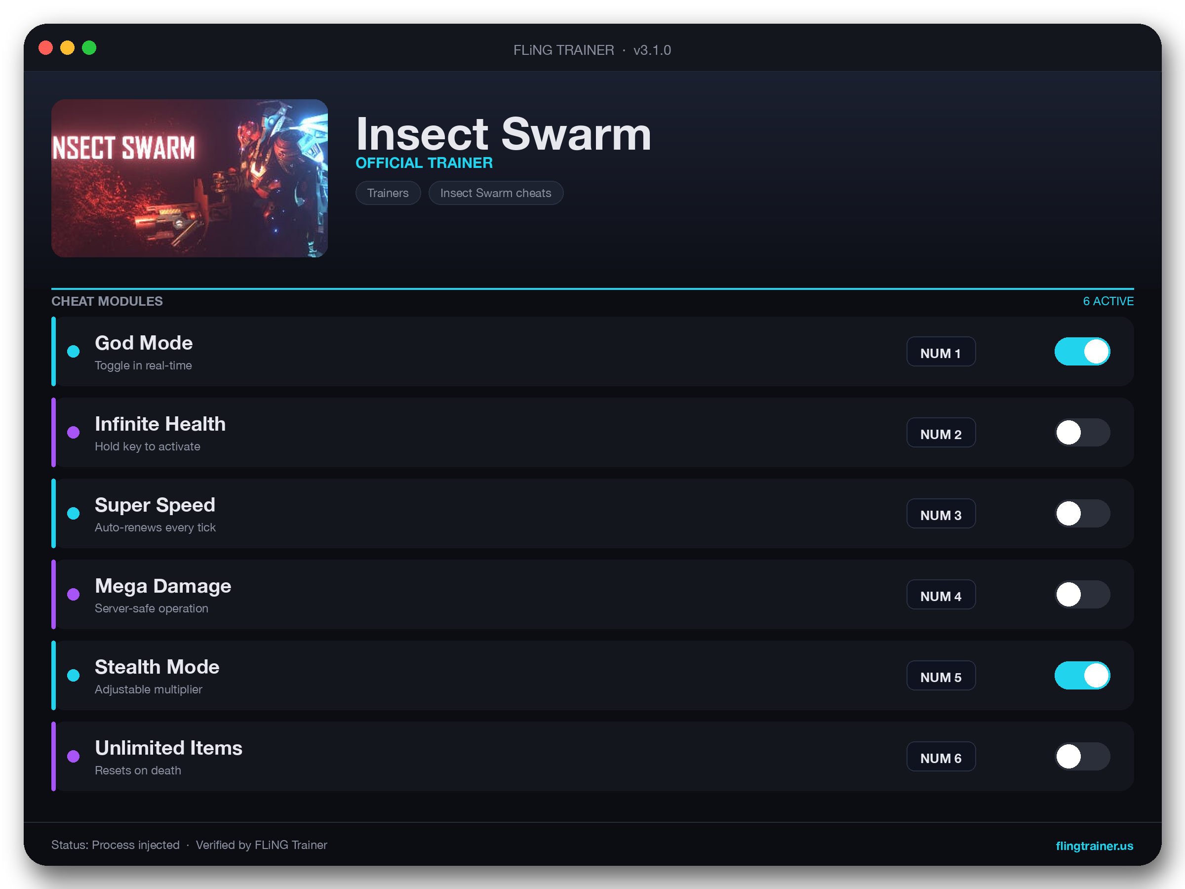 Insect Swarm Trainer interface