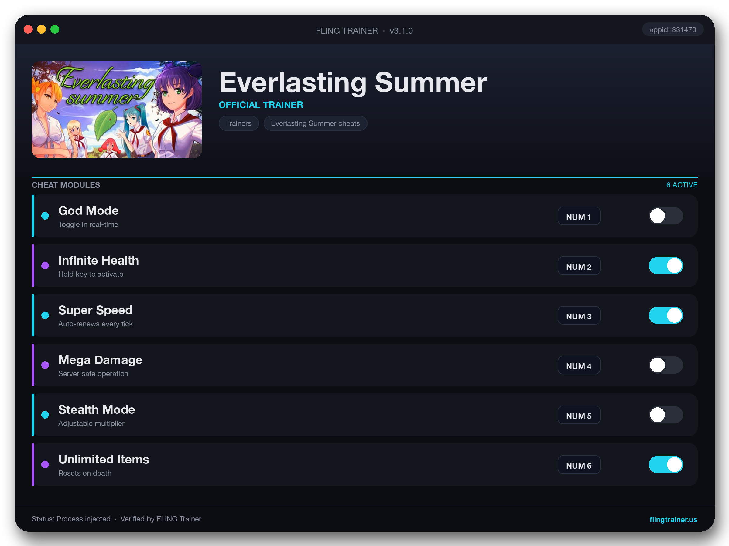 Everlasting Summer Trainer interface