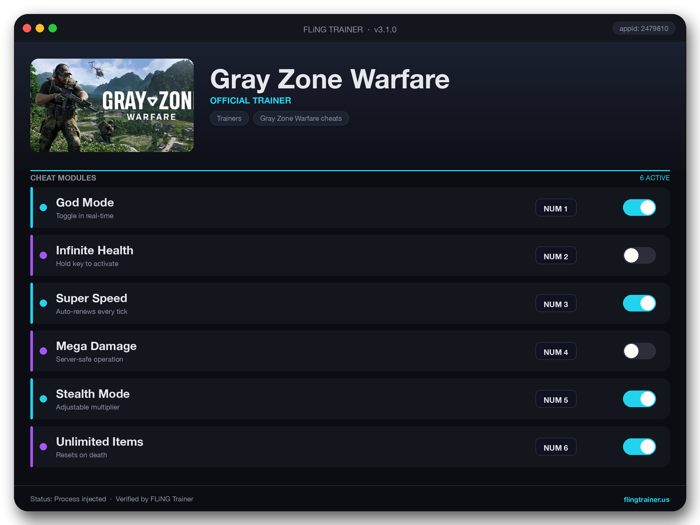 Gray Zone Warfare Trainer interface