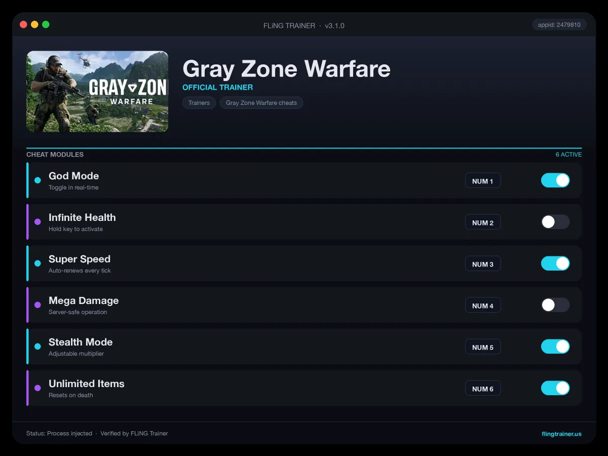 Gray Zone Warfare Trainer interface