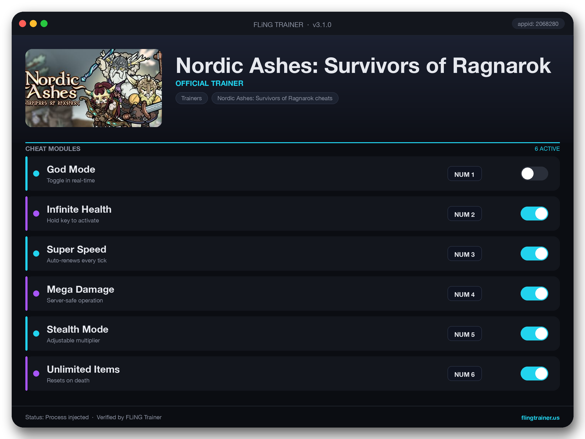 Nordic Ashes: Survivors of Ragnarok Trainer interface