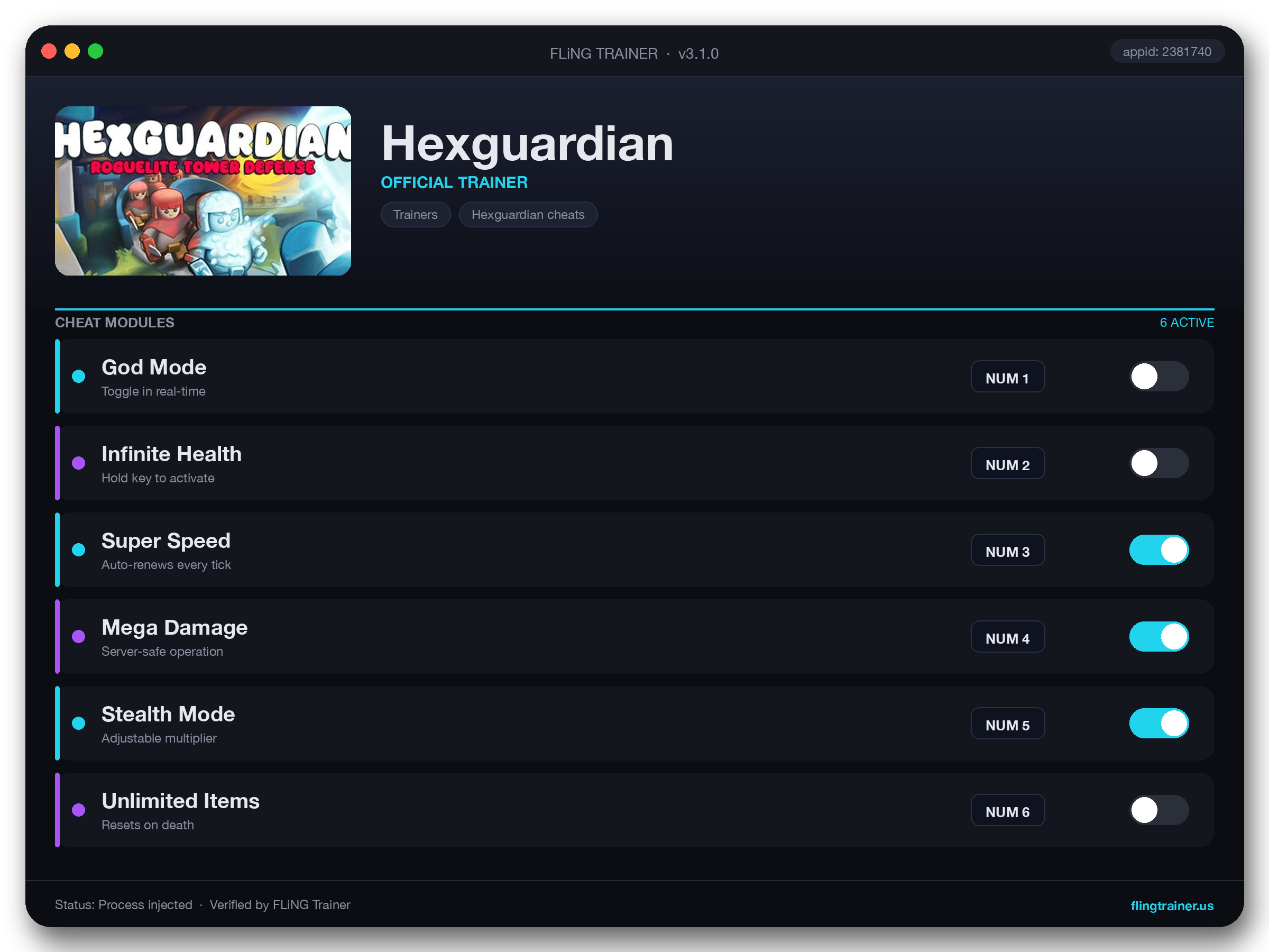 Hexguardian Trainer interface
