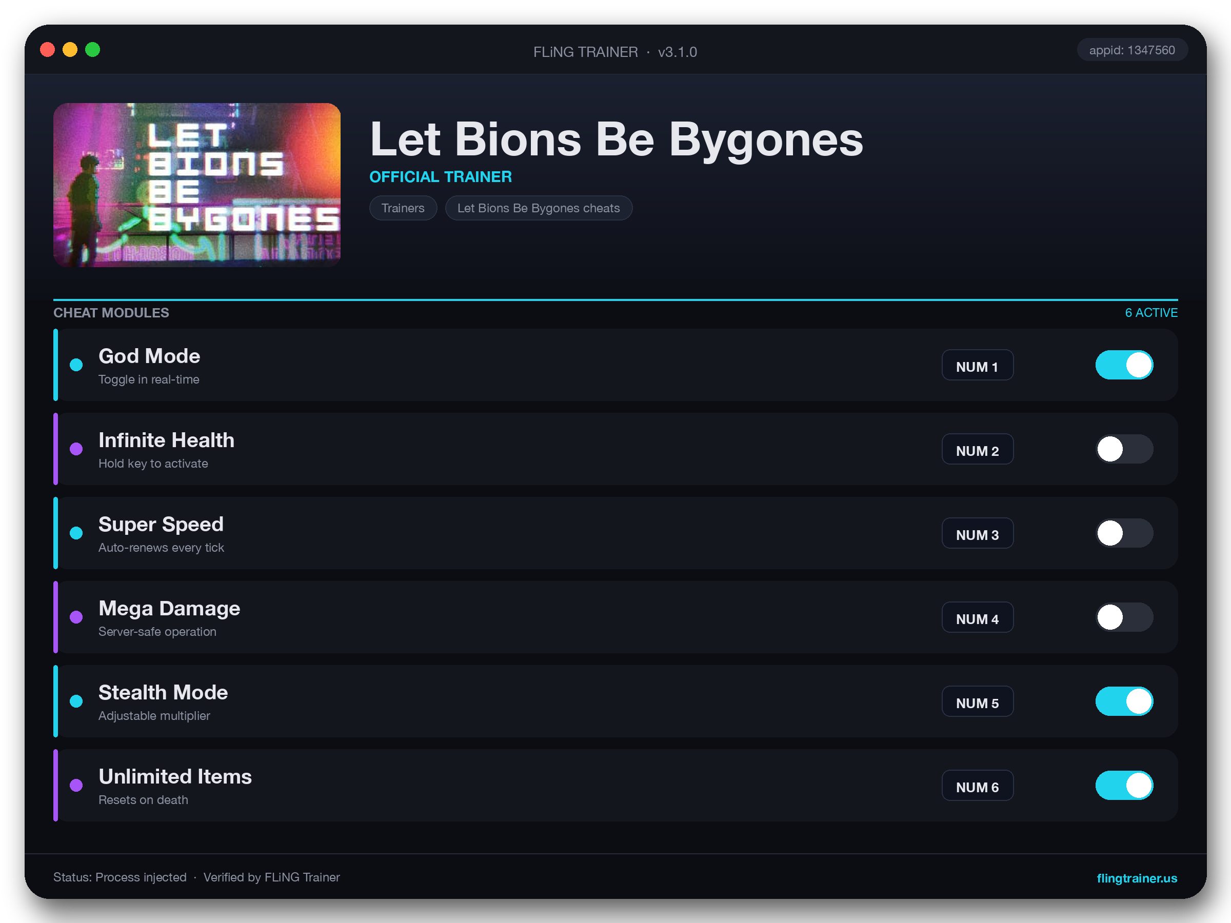 Let Bions Be Bygones Trainer interface