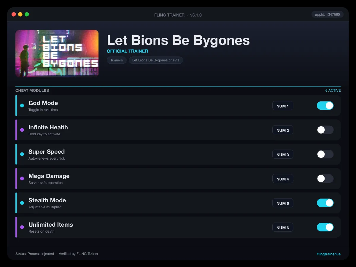 Let Bions Be Bygones Trainer interface