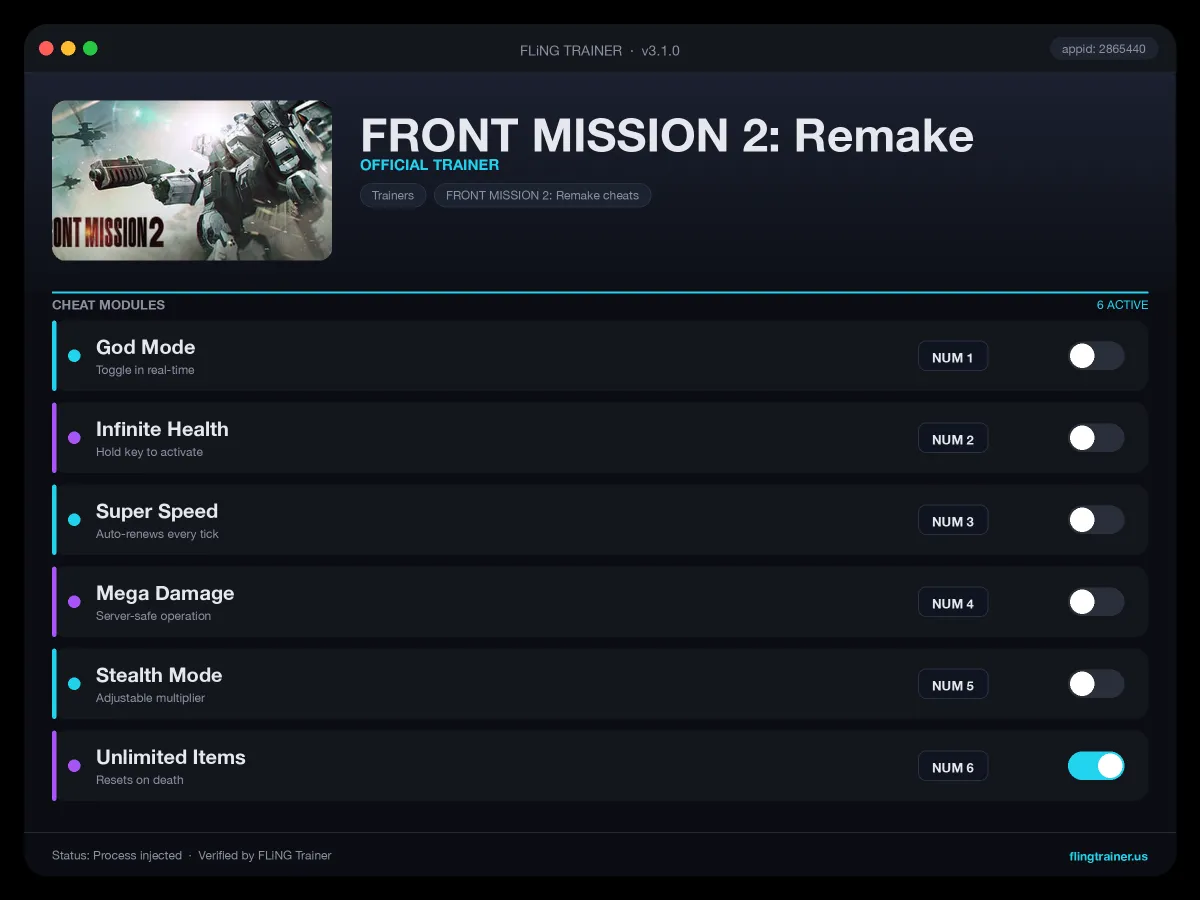 FRONT MISSION 2: Remake Trainer interface