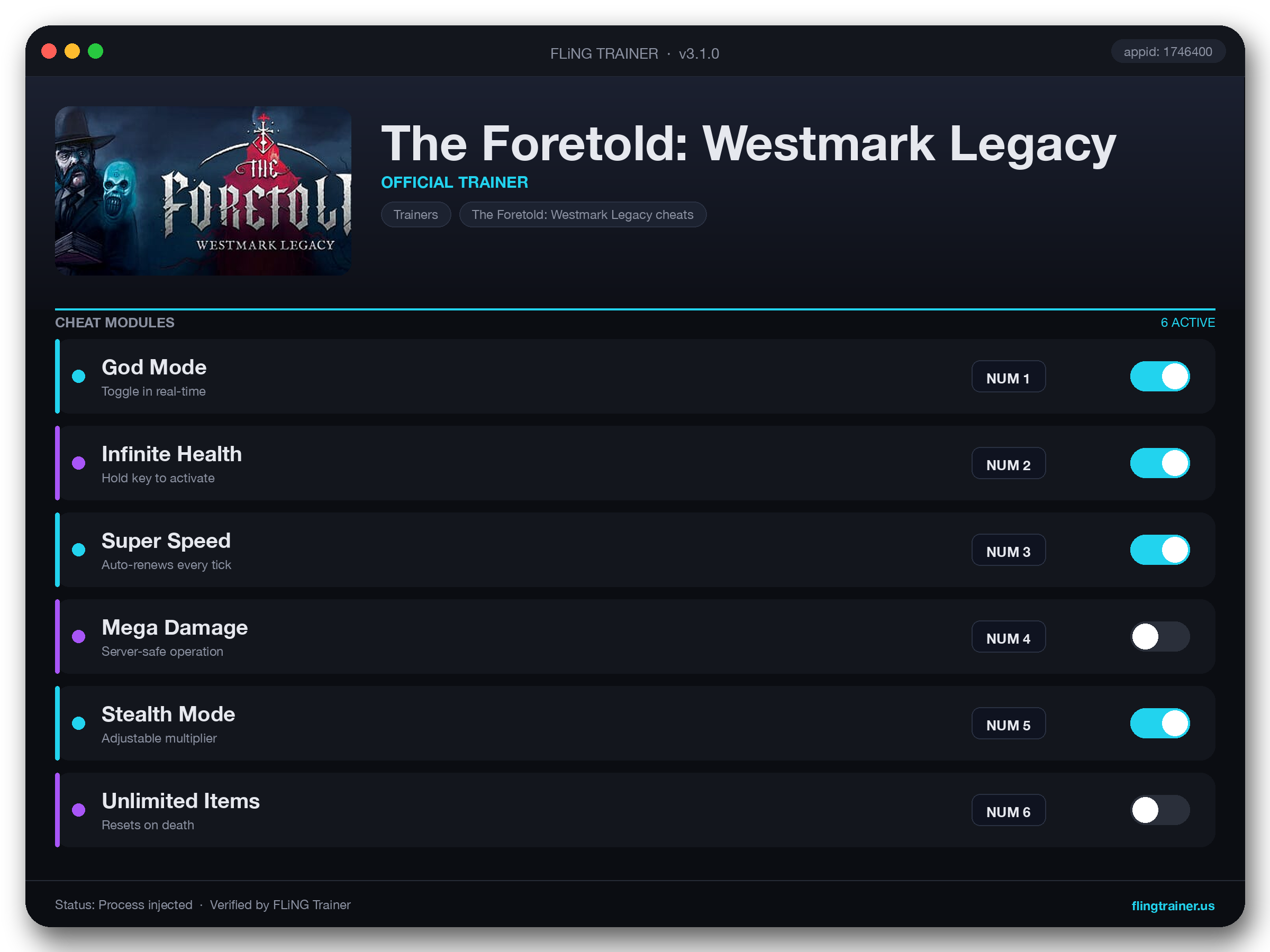 The Foretold: Westmark Legacy Trainer interface