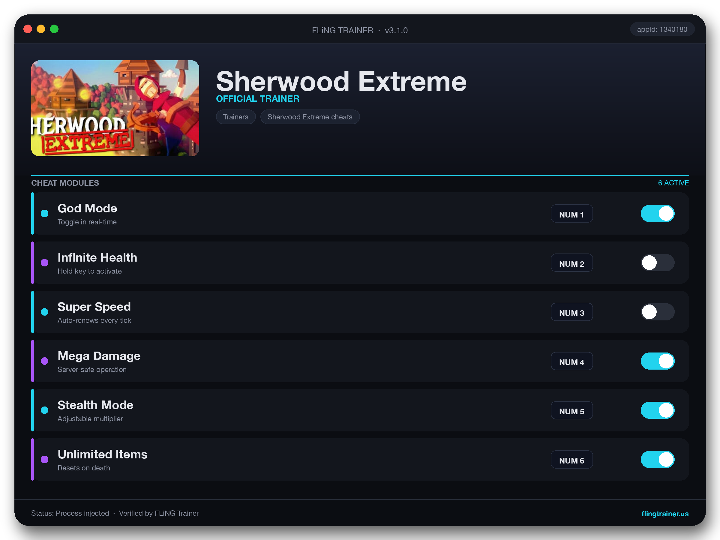 Sherwood Extreme Trainer interface