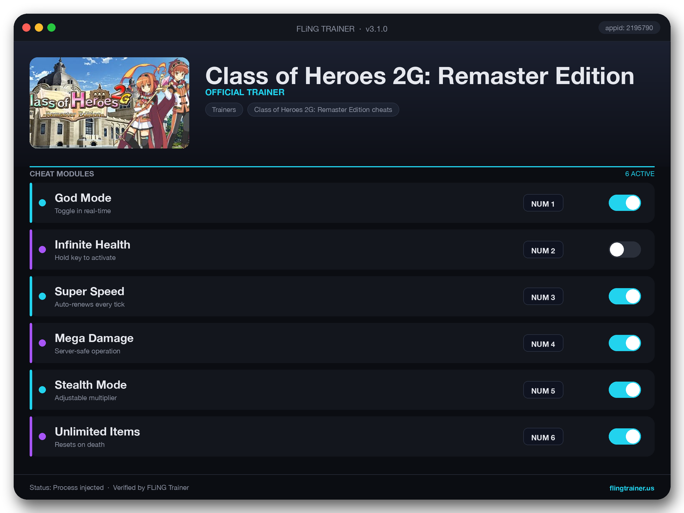 Class of Heroes 2G: Remaster Edition Trainer interface